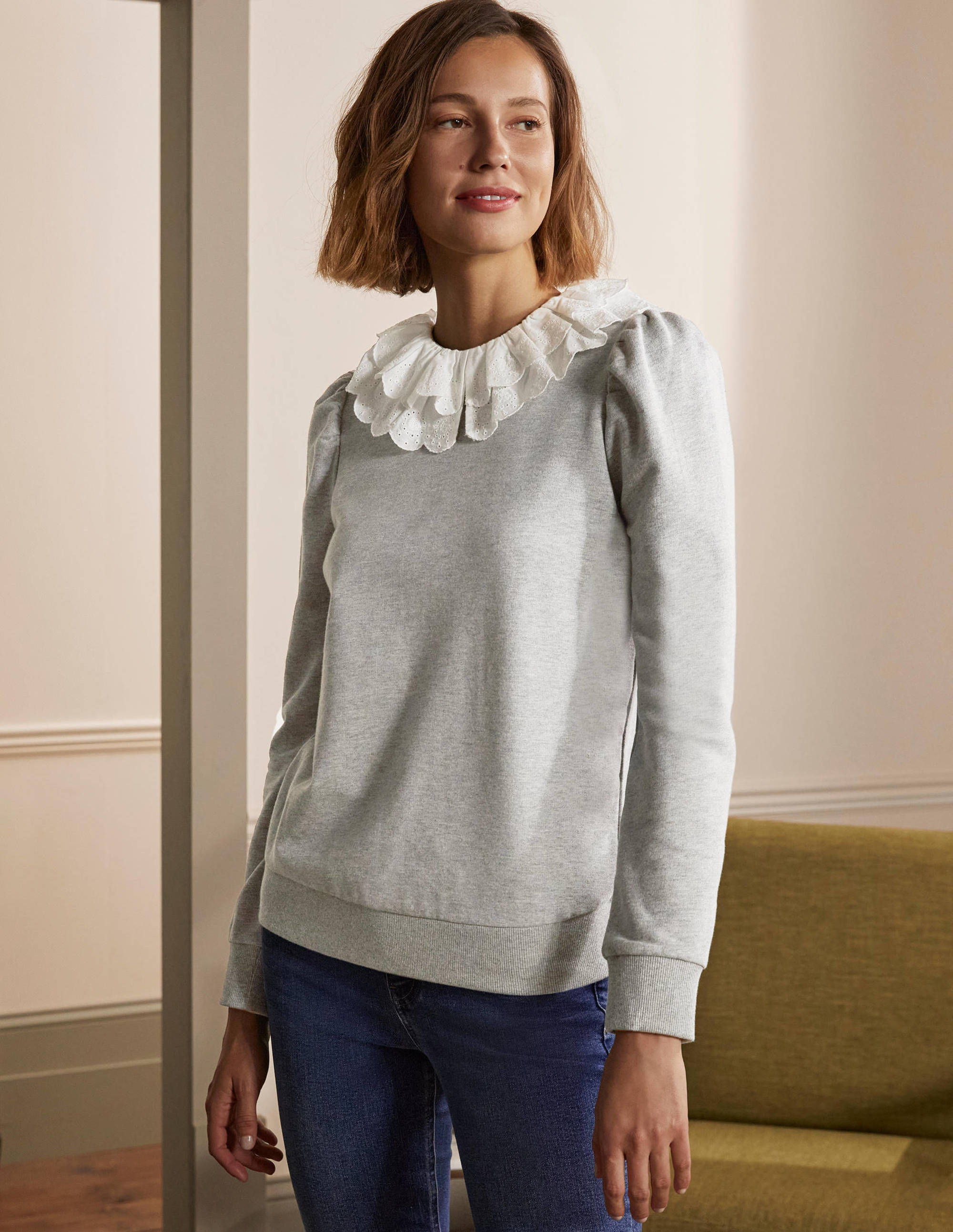Hattie Collar Sweatshirt-Grey Marl - Image 3