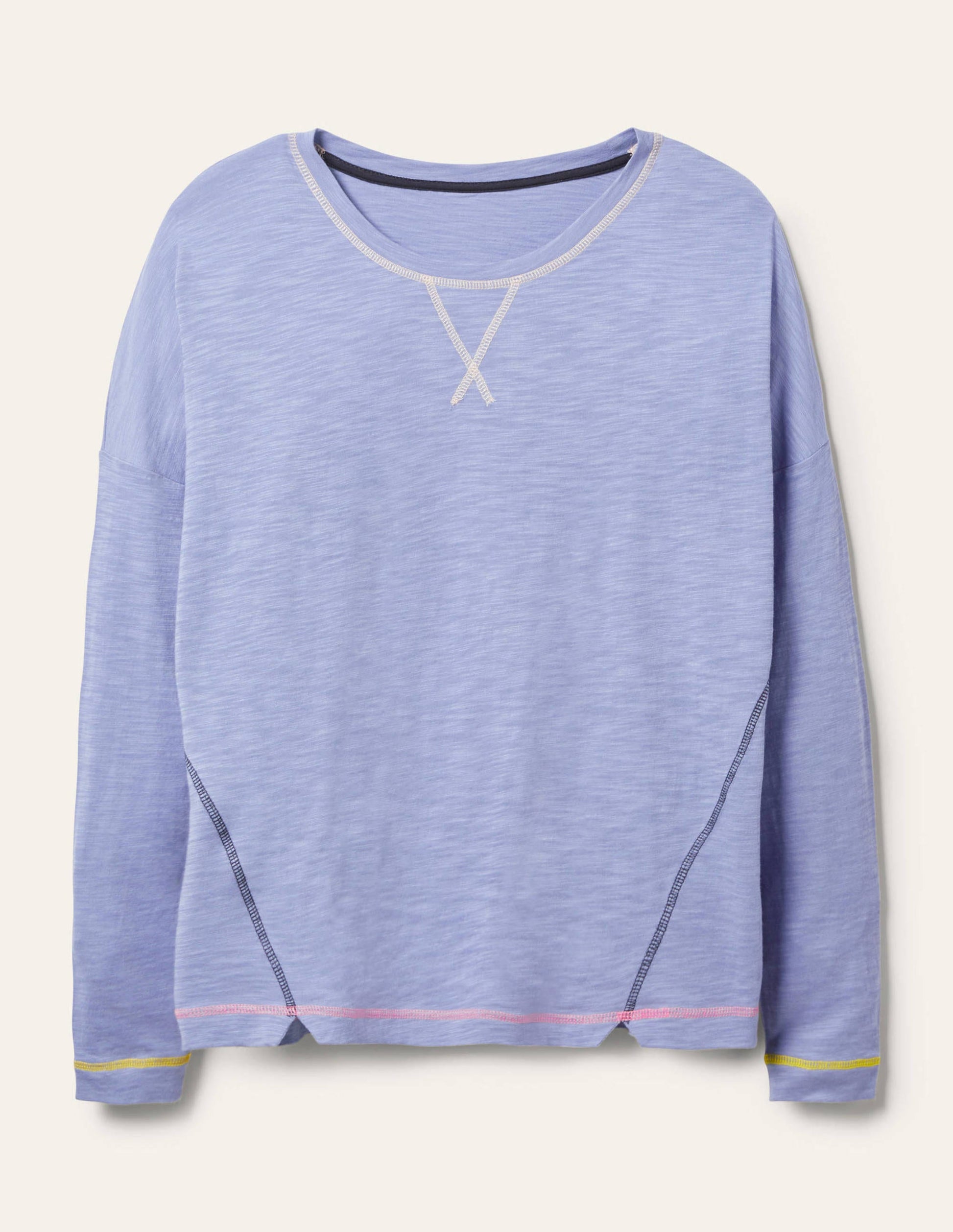 Top en jersey à coutures contrastantes-Bleu embruns-5
