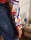 Silk Shirt-Ivory, Abstract Rainbow