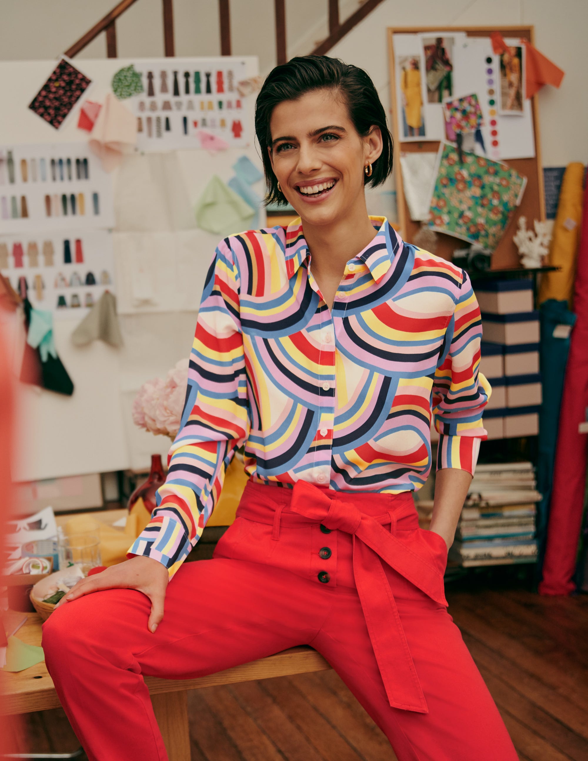 Silk Shirt-Ivory, Abstract Rainbow - Image 4