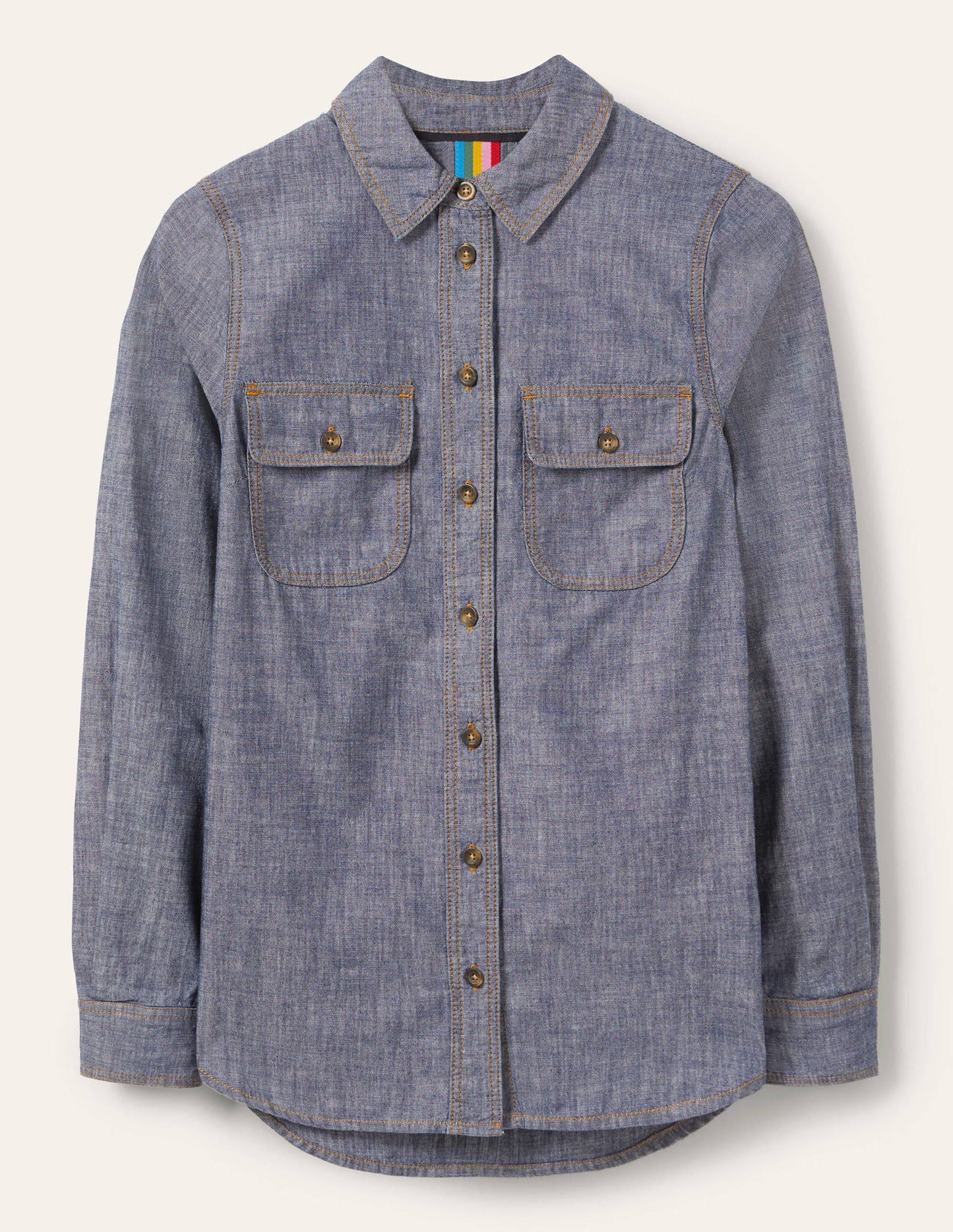 Chambray Cotton Pocket Shirt-Mid Vintage Denim