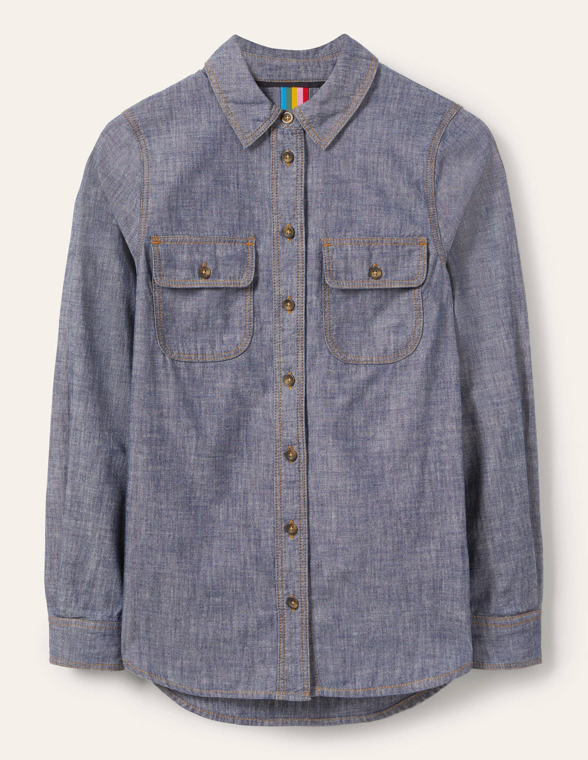 Chemise en chambray de coton avec poches-Denim vintage moyen - Image 6
