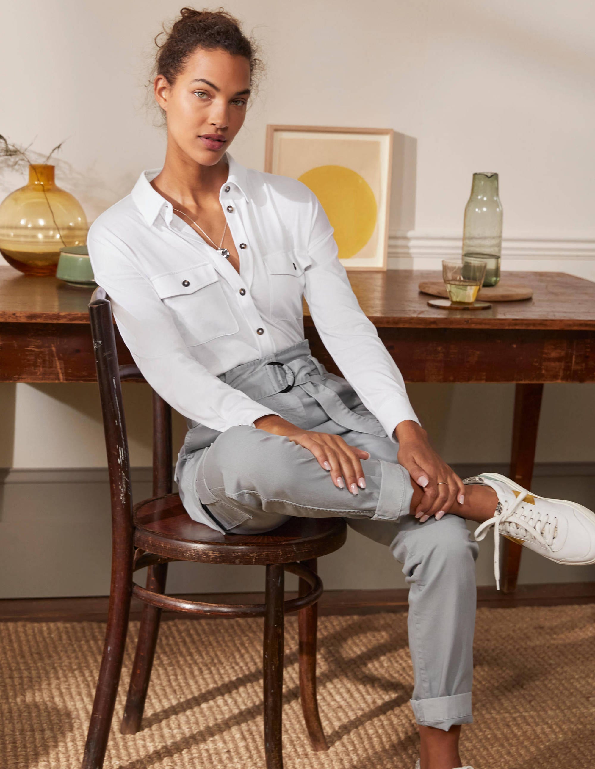 Chemise décontractée en jersey-Blanc - Image 4