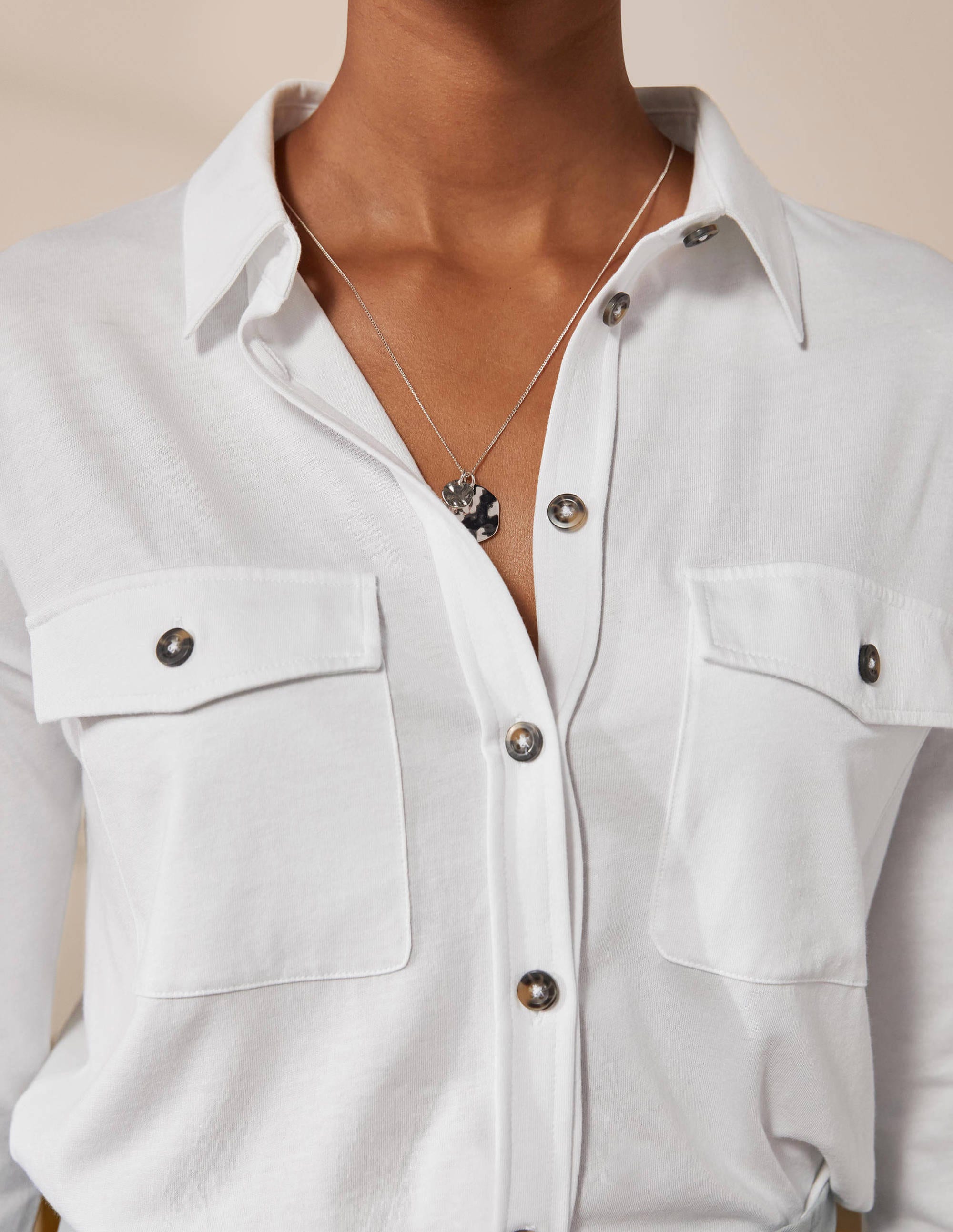 Chemise décontractée en jersey-Blanc - Image 1