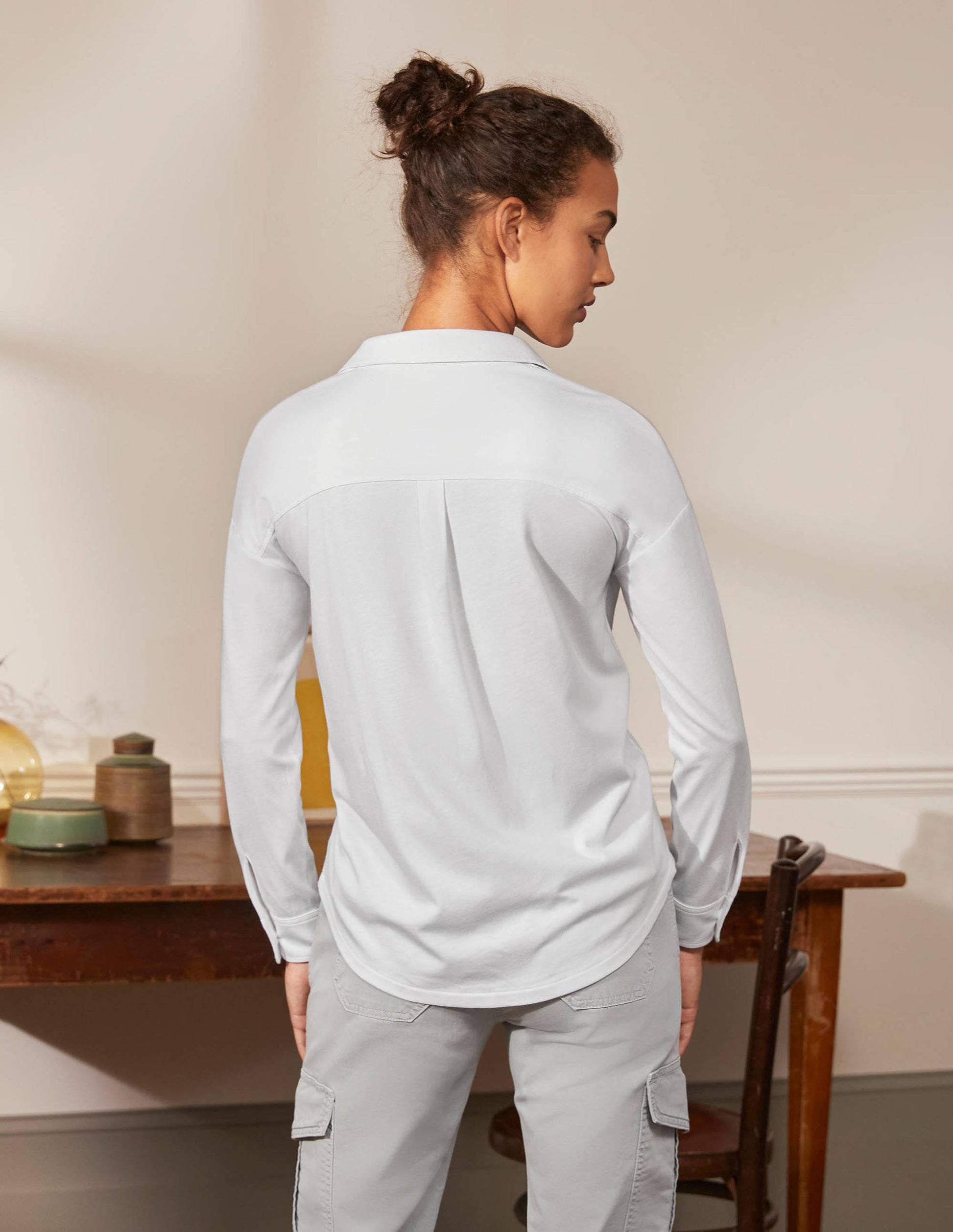Chemise décontractée en jersey-Blanc-2