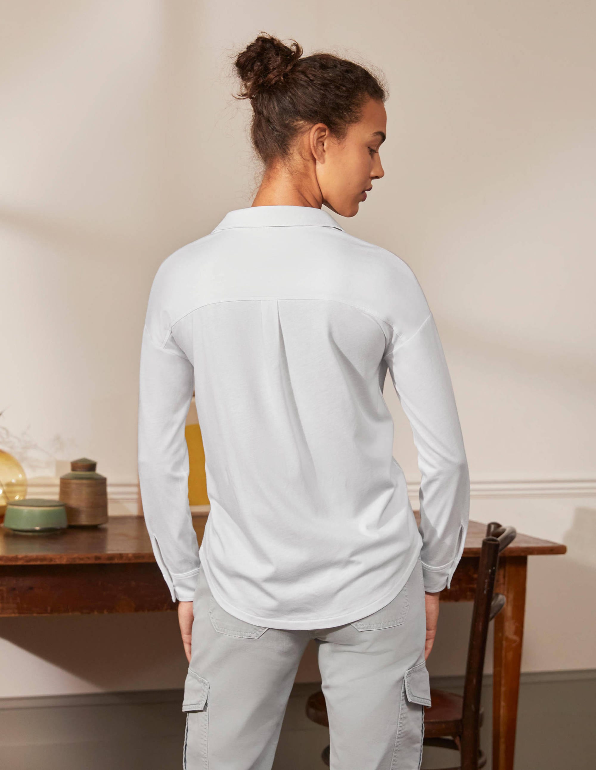 Chemise décontractée en jersey-Blanc - Image 2