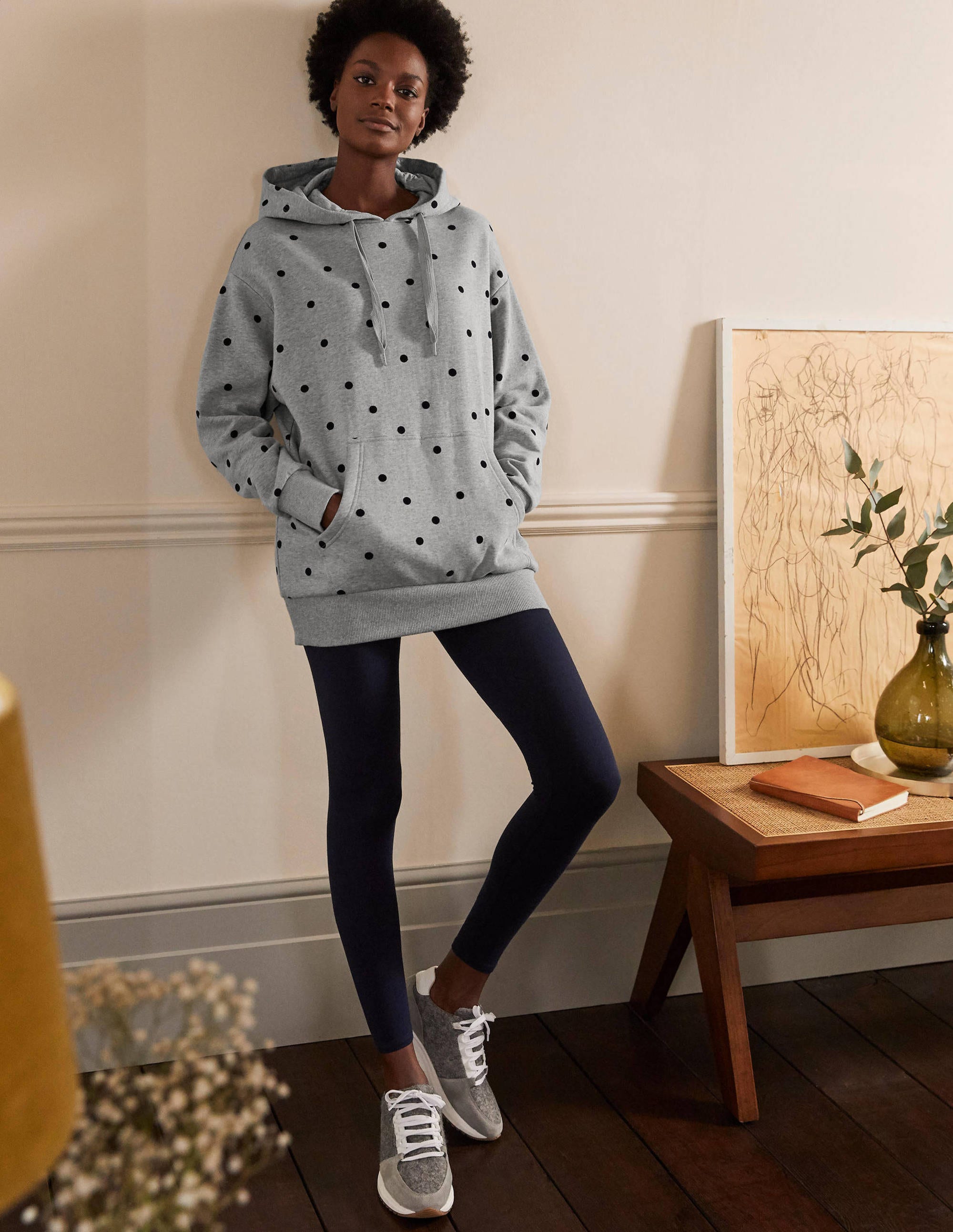 Sweat à capuche oversize-Gris chiné/pois floqués - Image 4