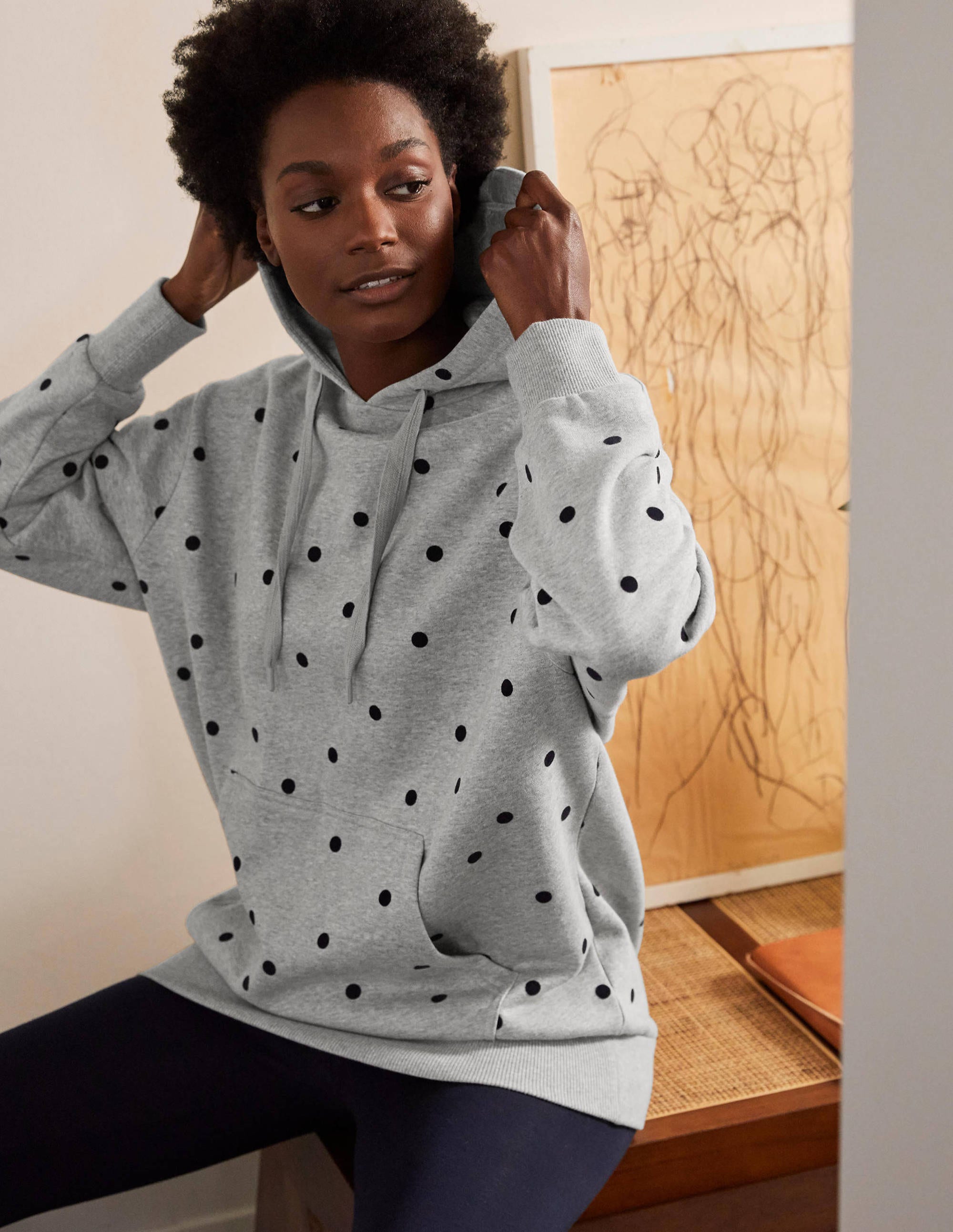 Sweat à capuche oversize-Gris chiné/pois floqués - Image 3
