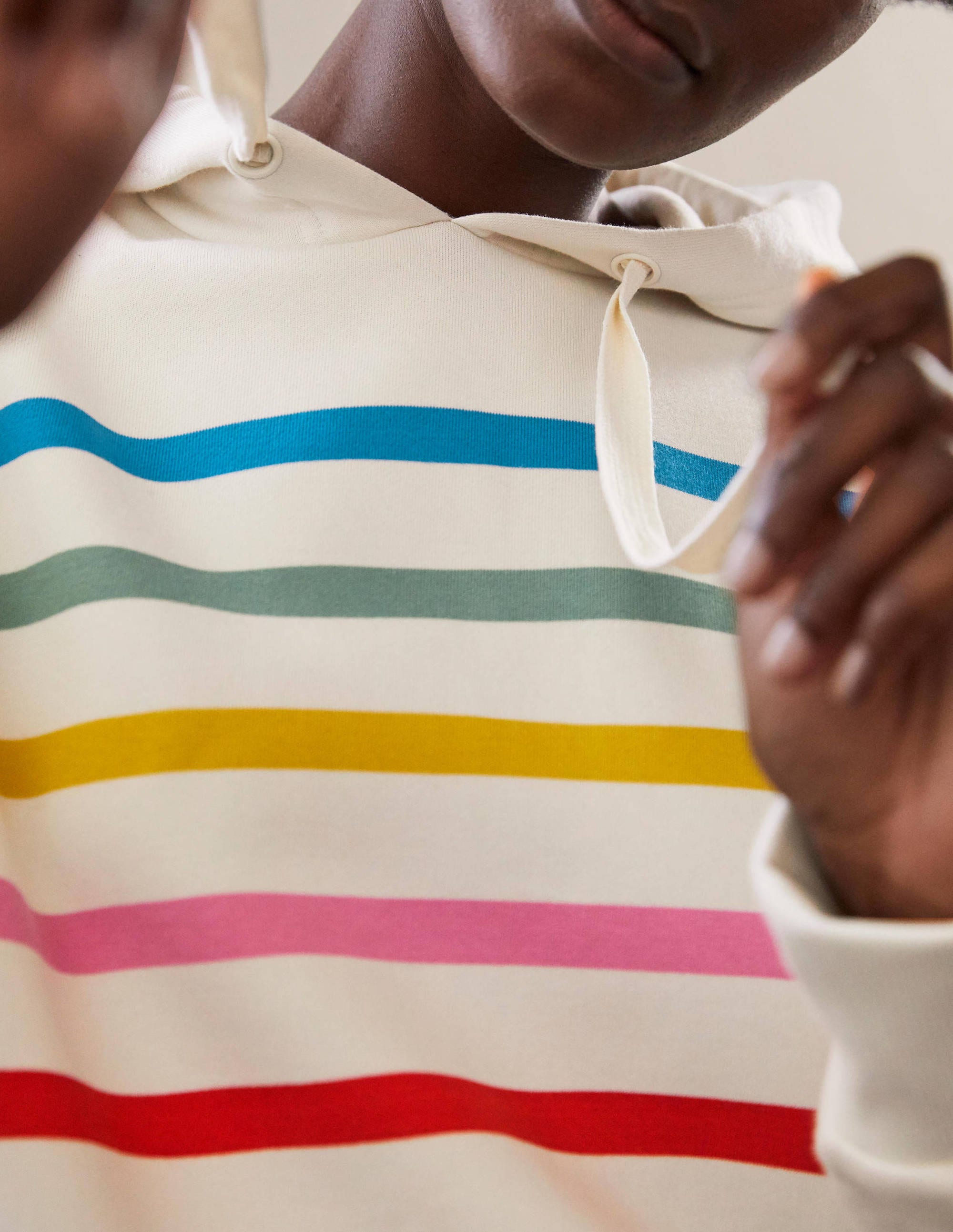 Sweat à capuche oversize-Rayé ivoire/arc-en-ciel - Image 1