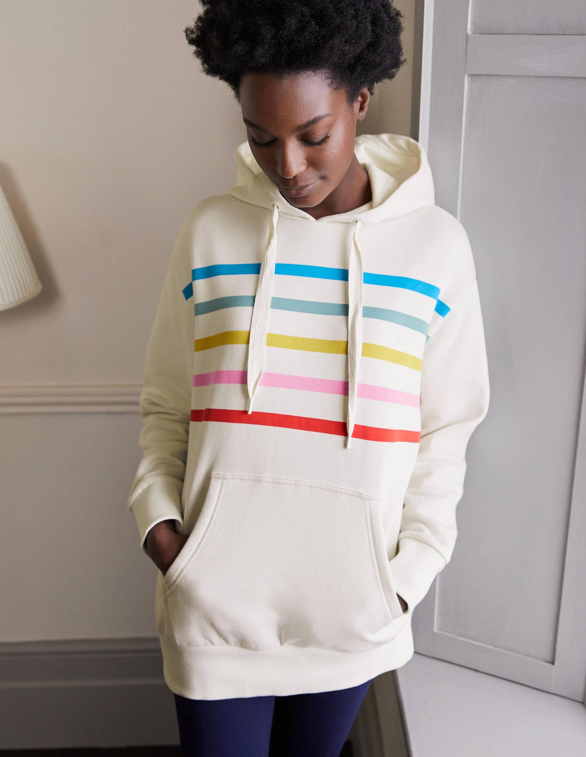 Sweat à capuche oversize-Rayé ivoire/arc-en-ciel-3