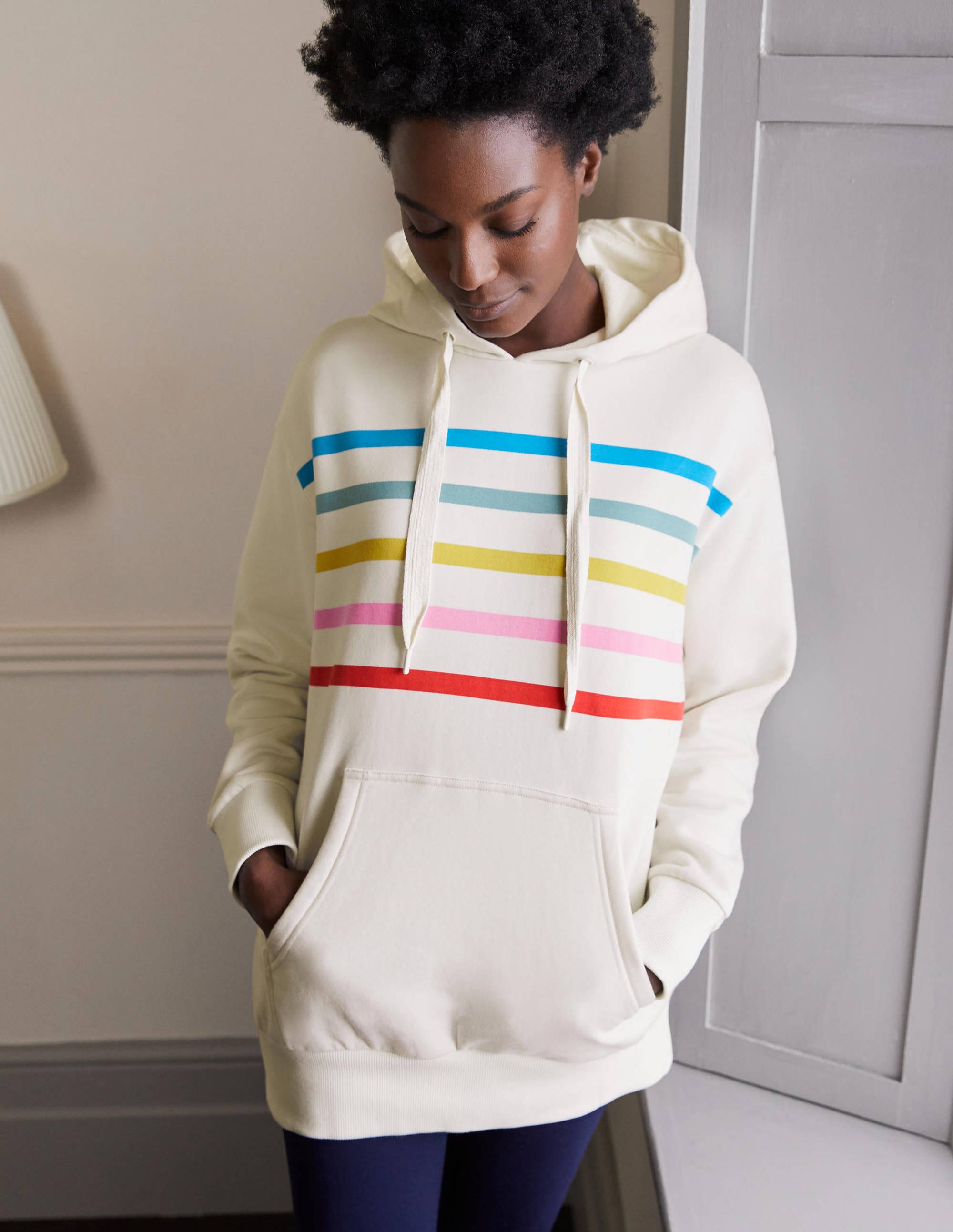 Sweat à capuche oversize-Rayé ivoire/arc-en-ciel - Image 3