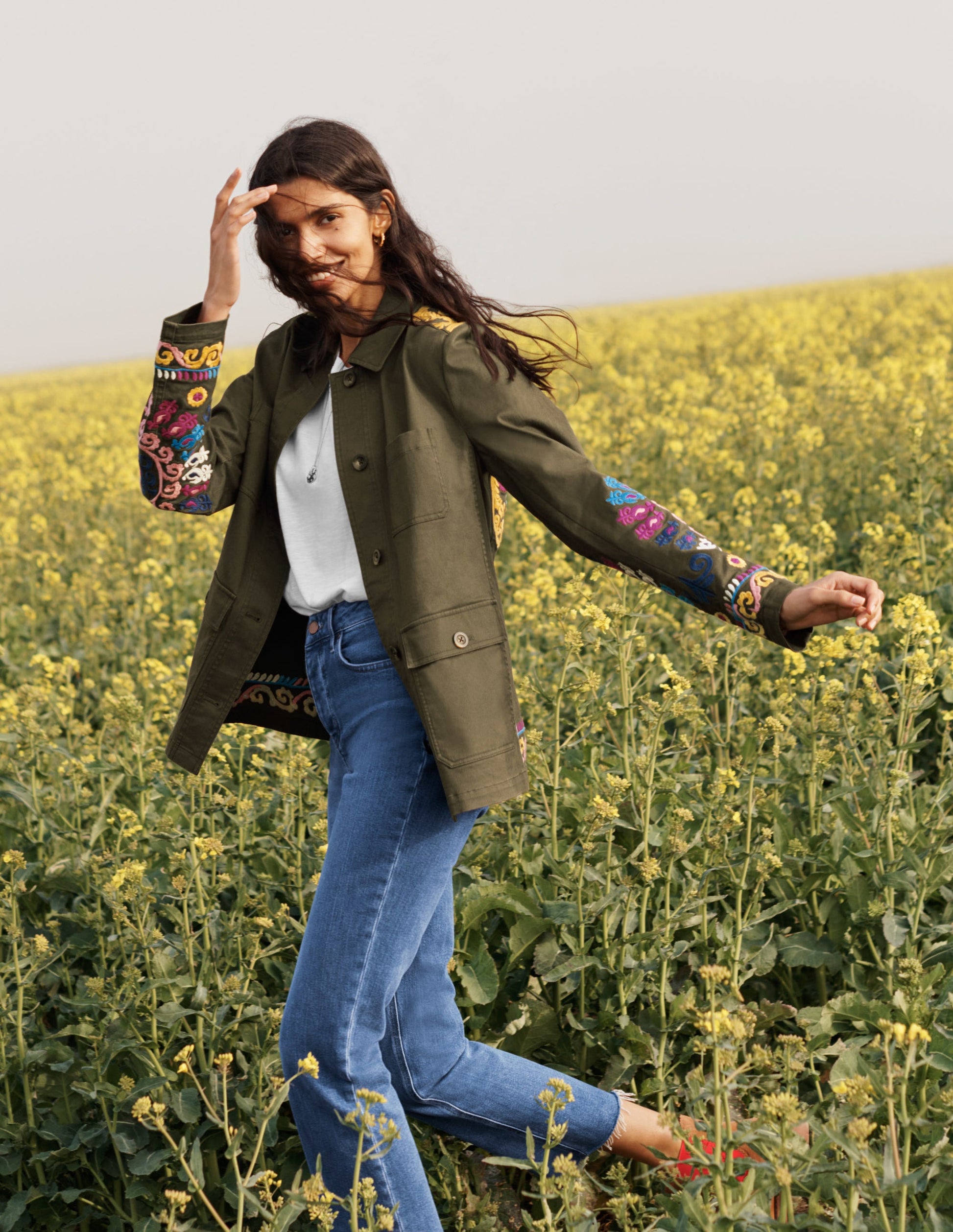 Veste utilitaire brodée-Kaki-4