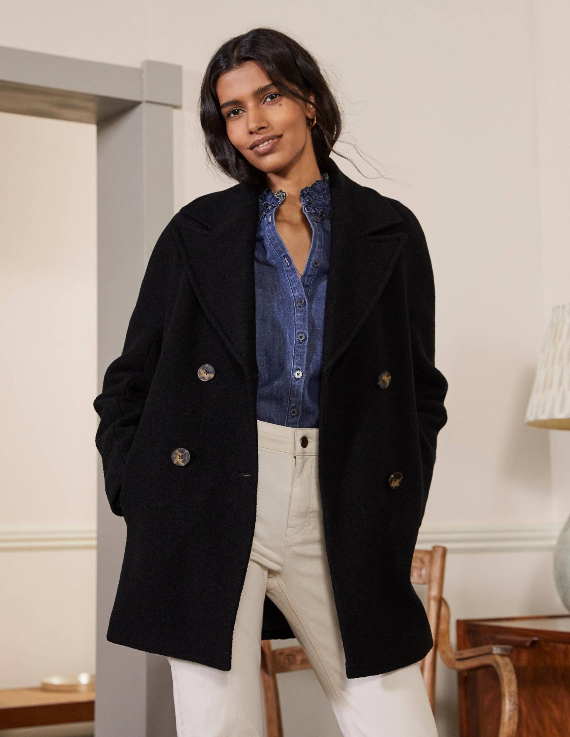 Textured Wool Car Coat-Black-4
