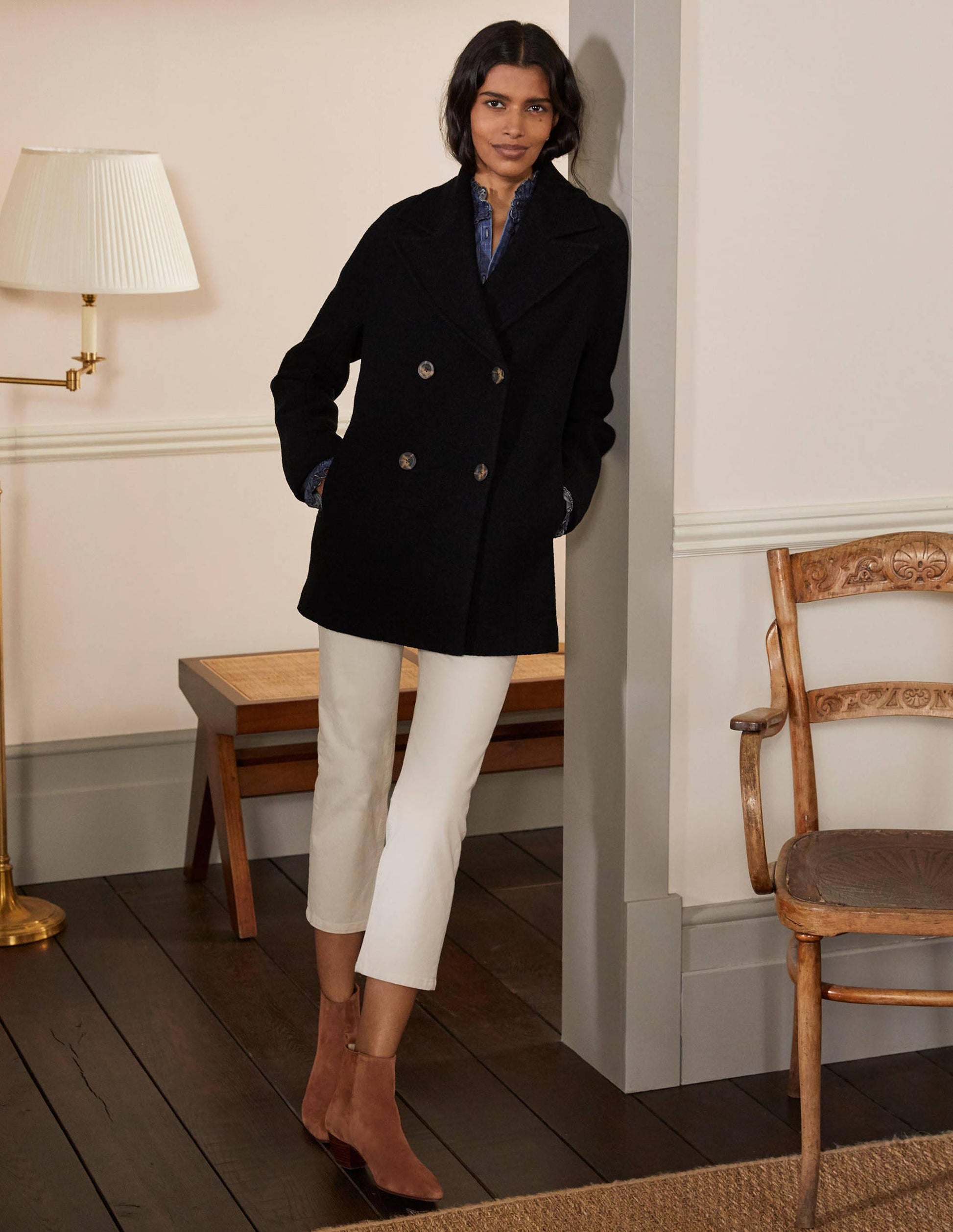 Textured Wool Car Coat-Black-3
