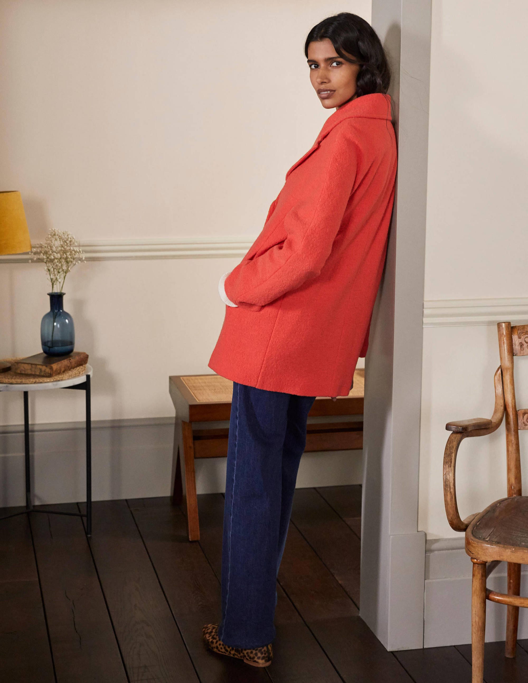 Caban en laine texturée-Rouge cerise - Image 2