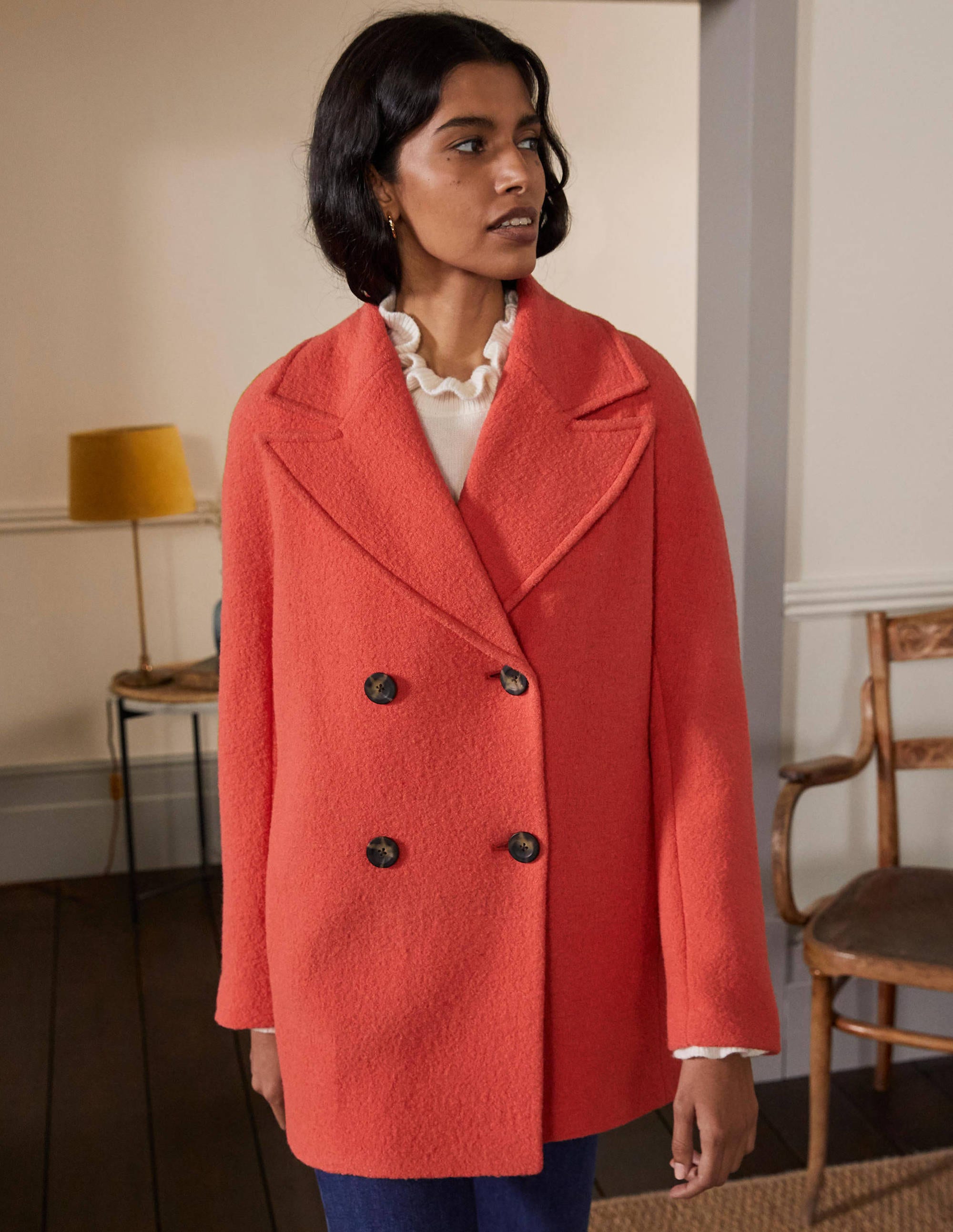 Caban en laine texturée-Rouge cerise - Image 3