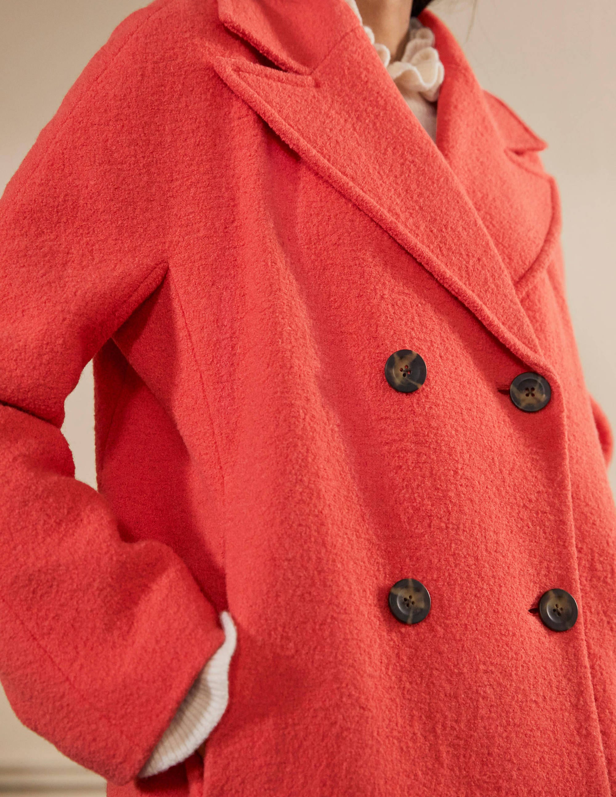 Caban en laine texturée-Rouge cerise - Image 4