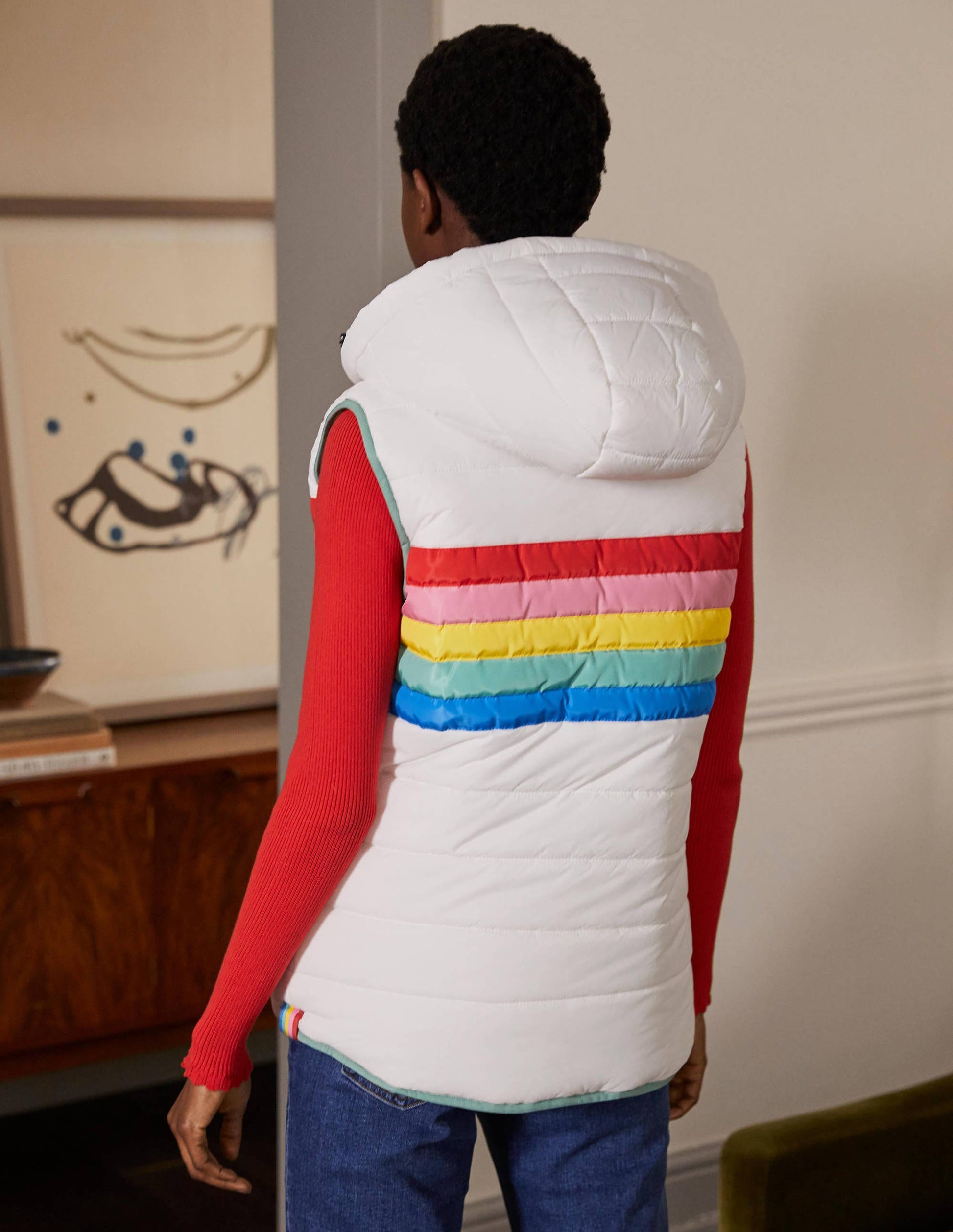 Blouson sans manches léger et réversible-Rayé ivoire-3