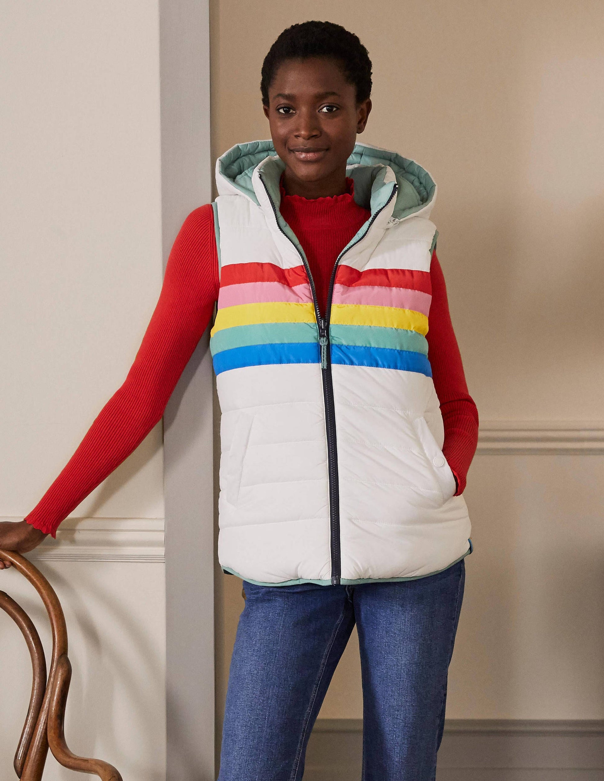 Blouson sans manches léger et réversible-Rayé ivoire-4