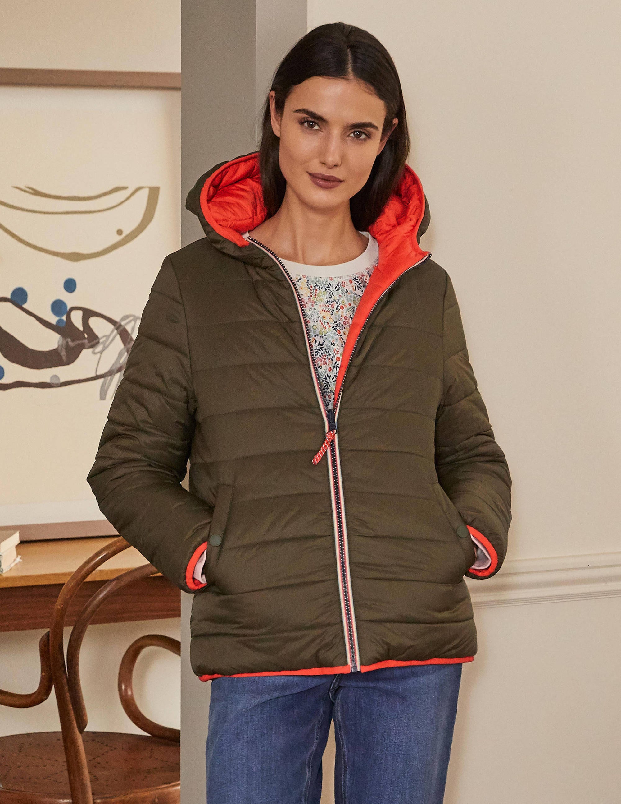 Wendbare Steppjacke-Khaki/Helles Kirschrot - Image 5