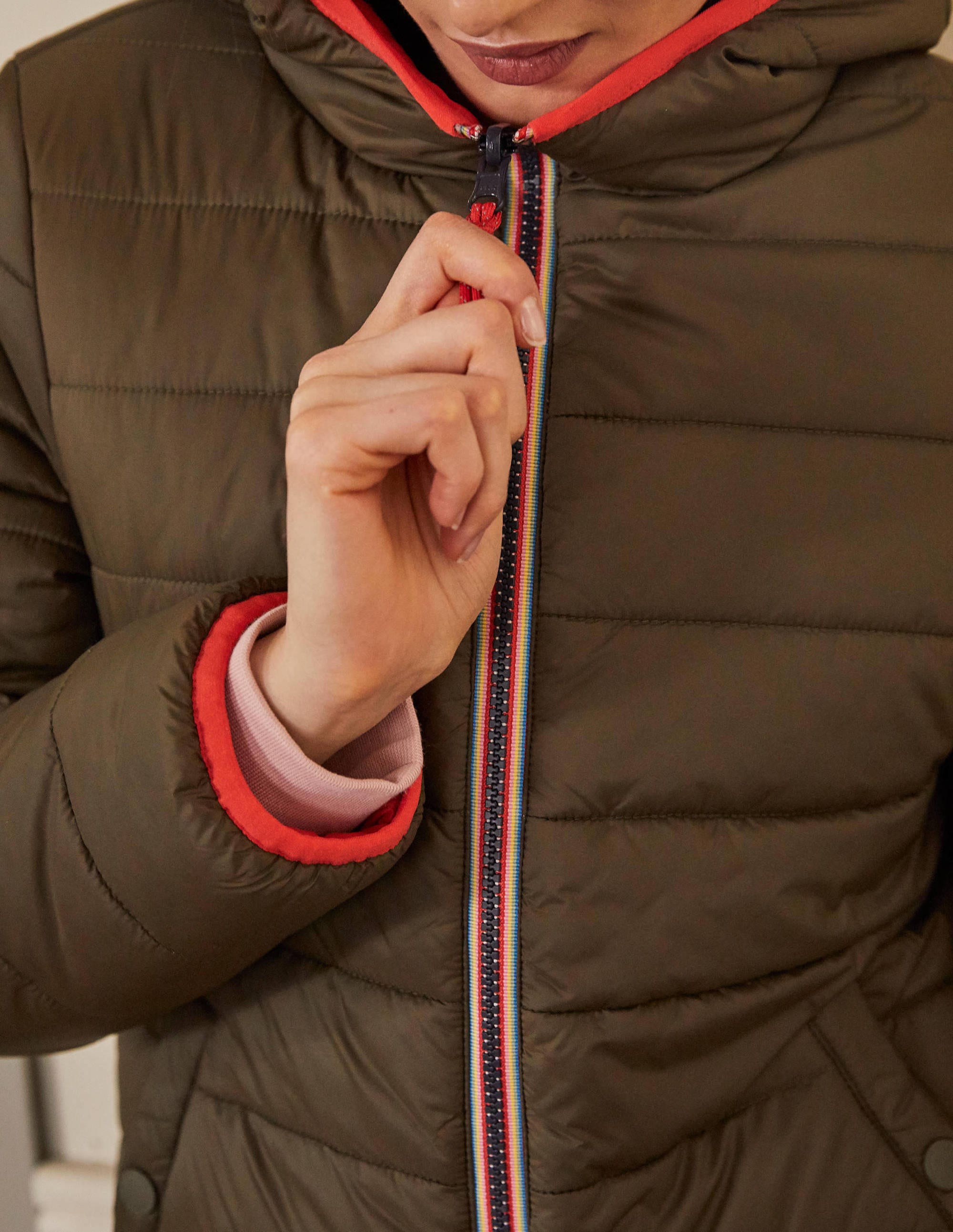 Wendbare Steppjacke-Khaki/Helles Kirschrot - Image 1