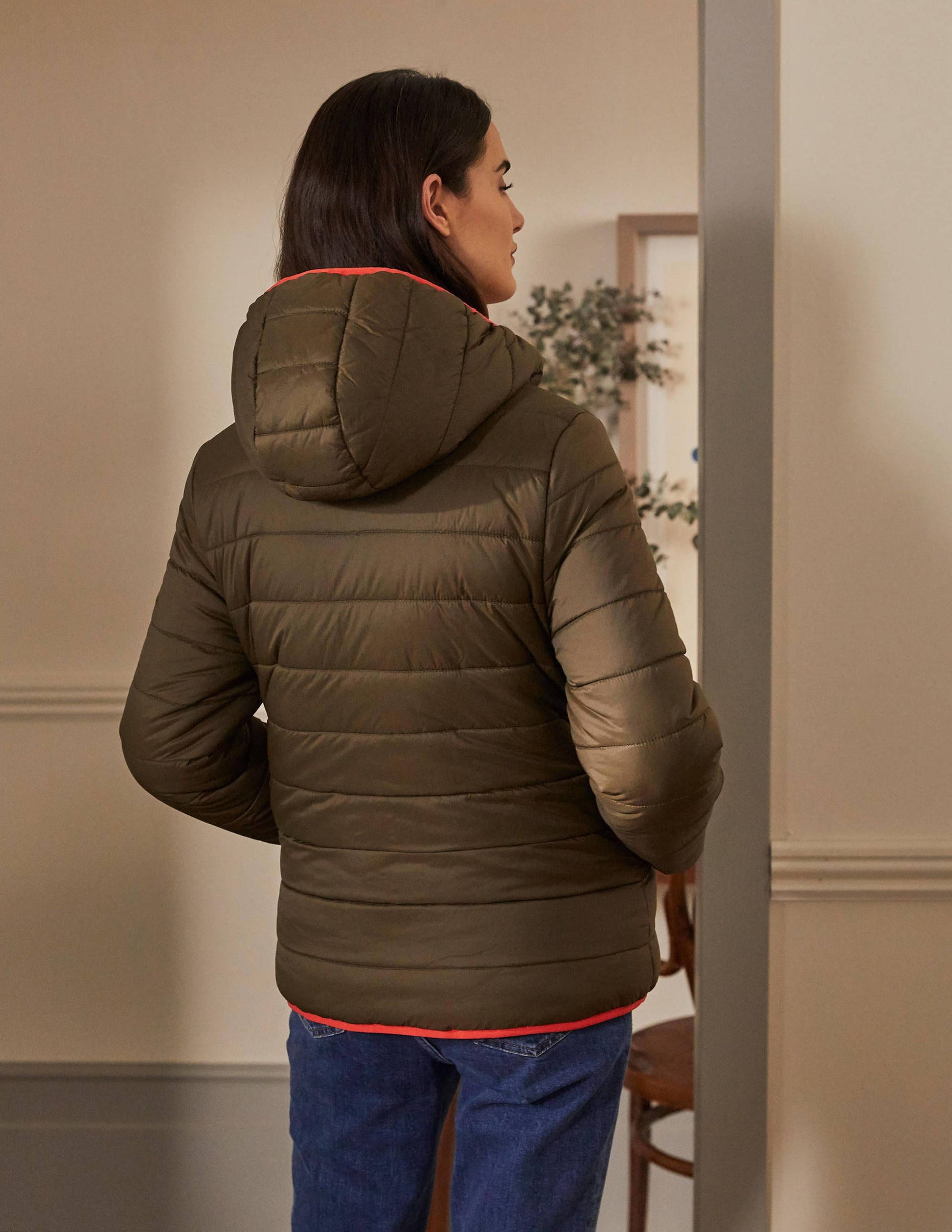 Wendbare Steppjacke-Khaki/Helles Kirschrot-2