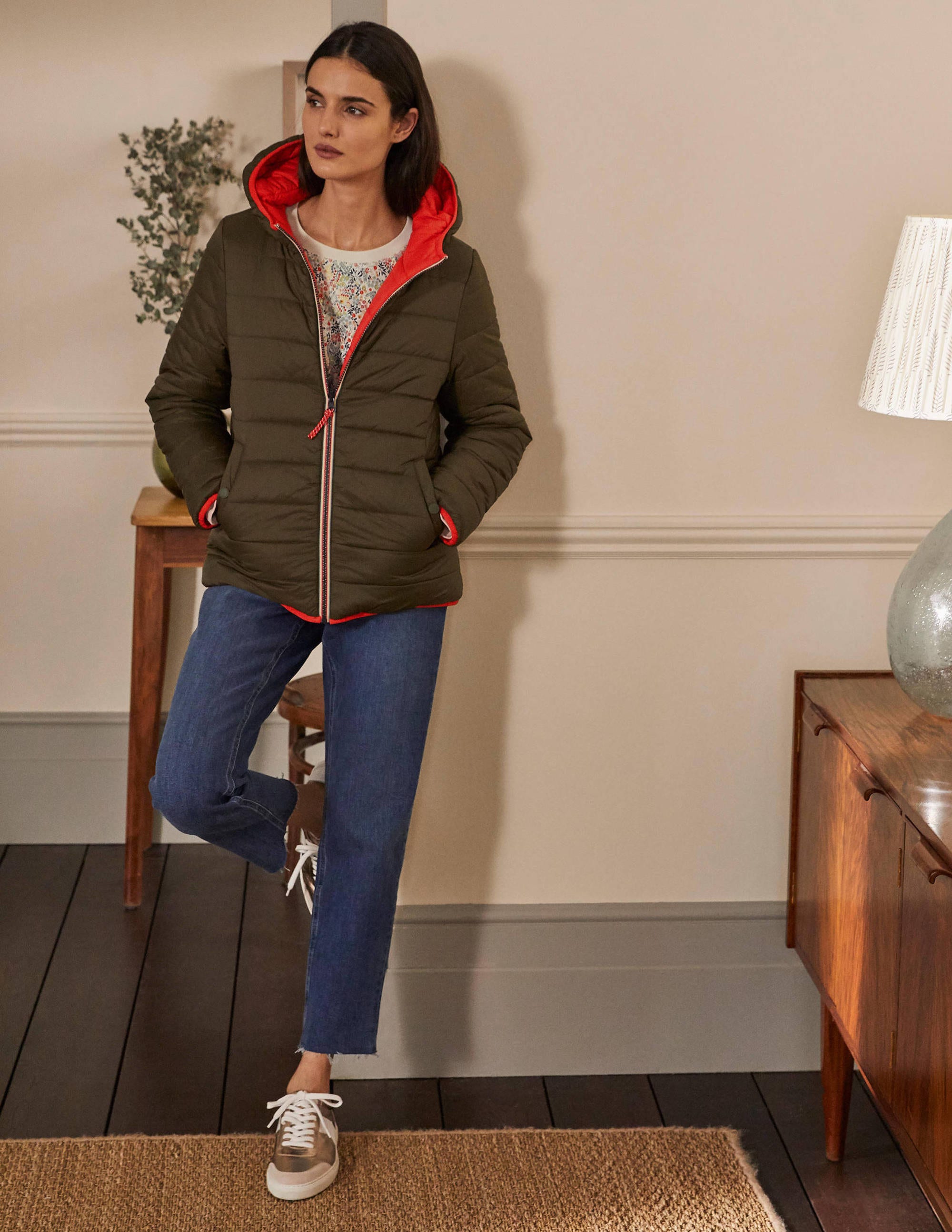 Wendbare Steppjacke-Khaki/Helles Kirschrot - Image 3