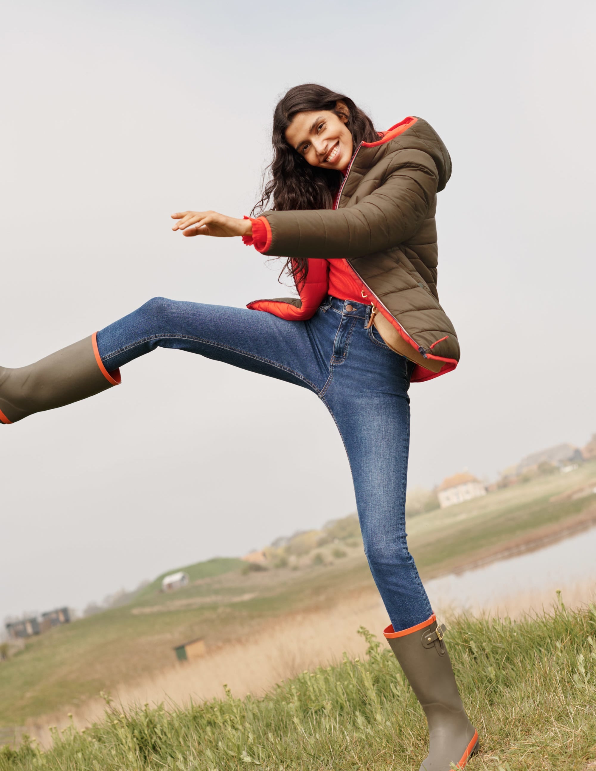 Wendbare Steppjacke-Khaki/Helles Kirschrot - Image 4