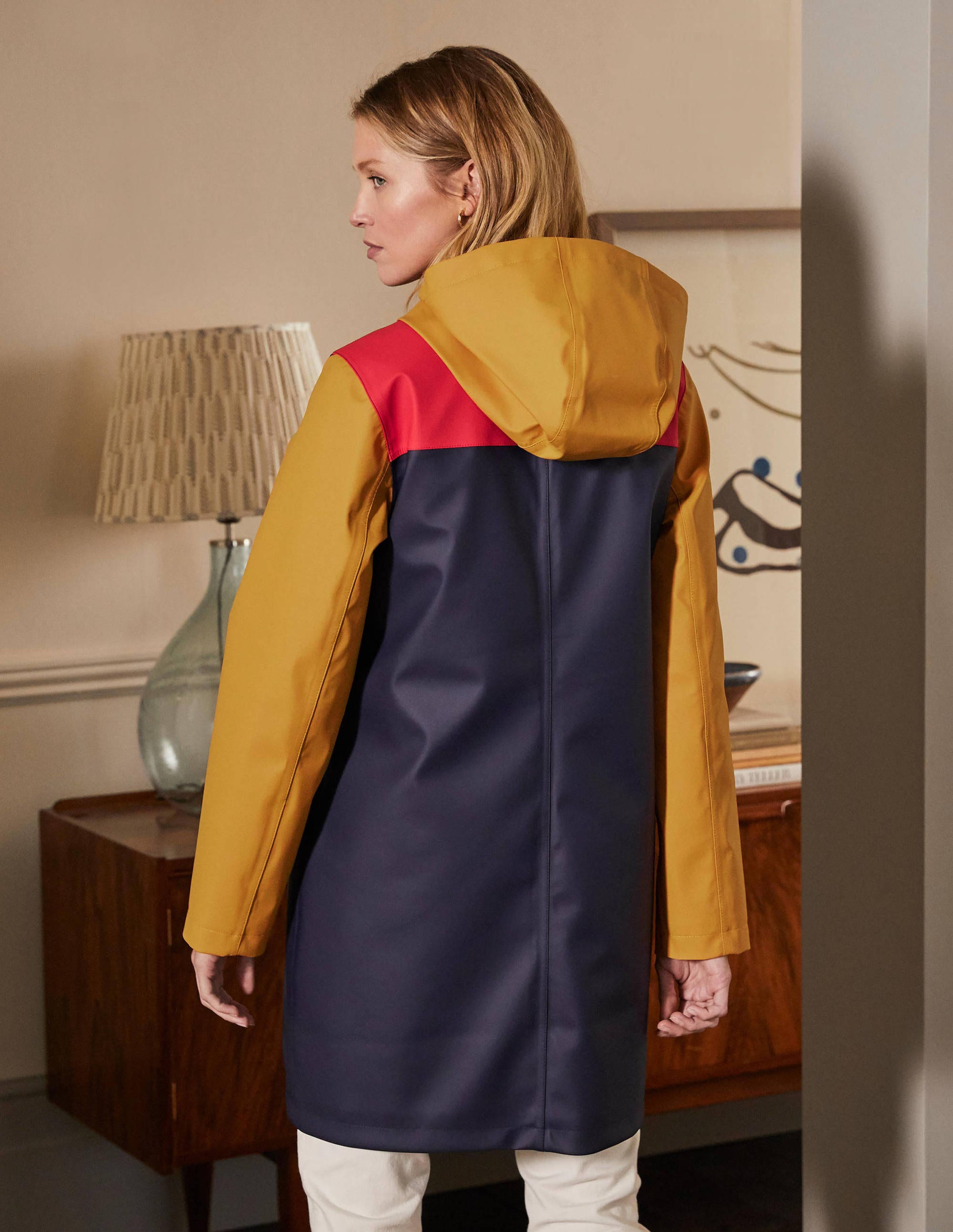 Morris Waterproof Mac-Navy and Ochre Colourblock - Image 3