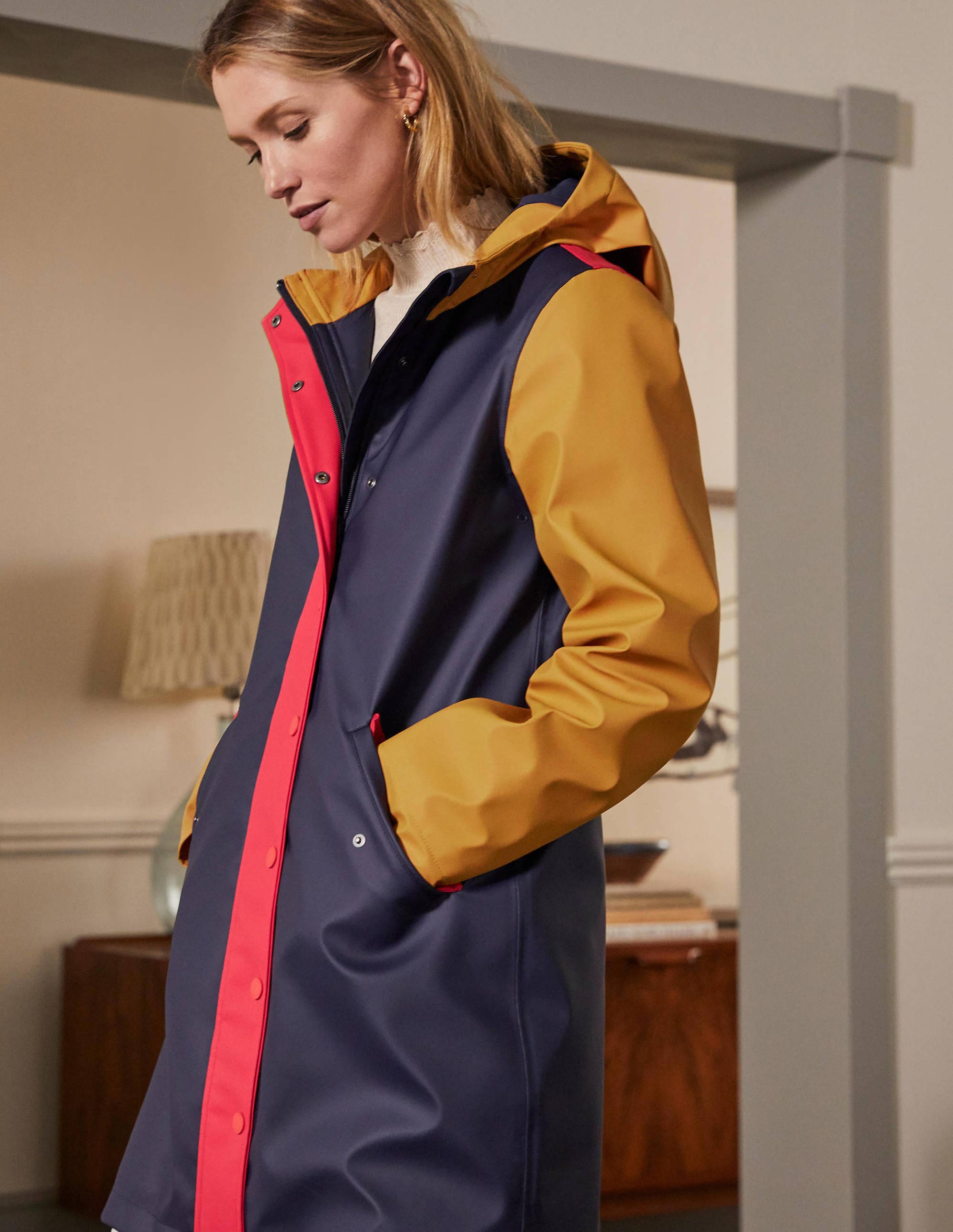 Morris Waterproof Mac-Navy and Ochre Colourblock - Image 4