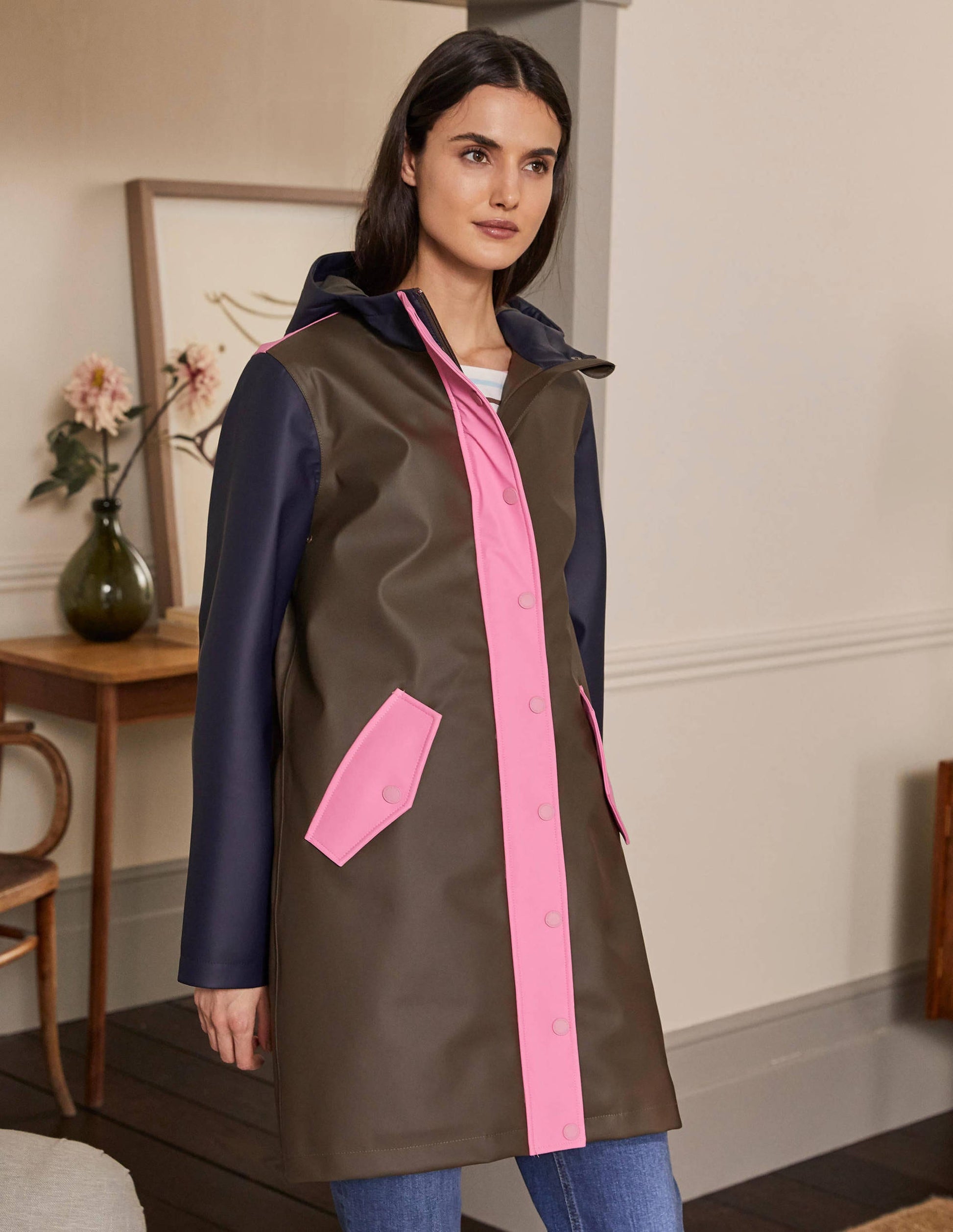 Morris Wasserdichter Regenmantel-Khaki/Navy, Blockfarben-4
