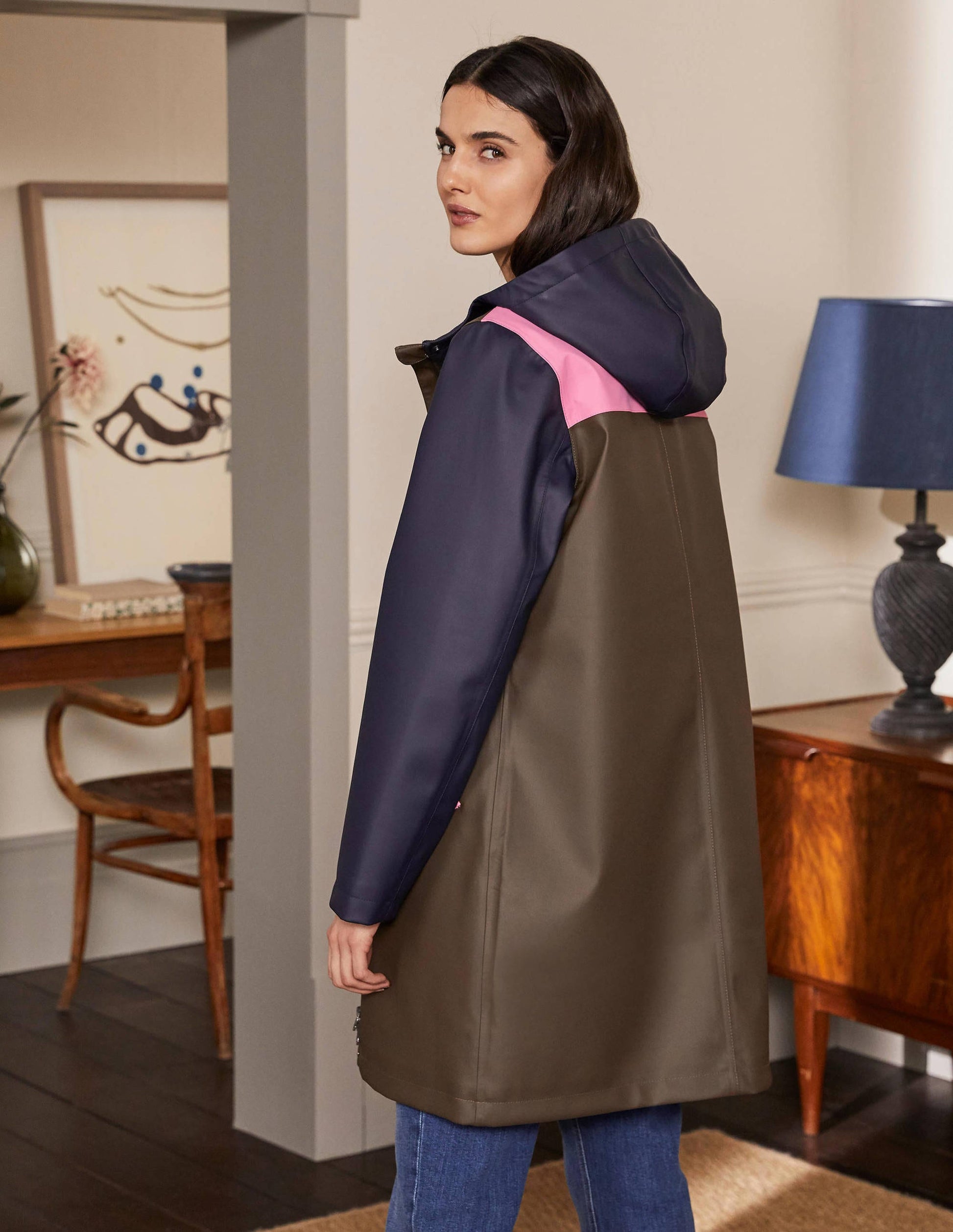 Morris Wasserdichter Regenmantel-Khaki/Navy, Blockfarben-2