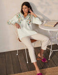 Hannah Linen Shirt-Ivory, Kaleidoscopic Floral