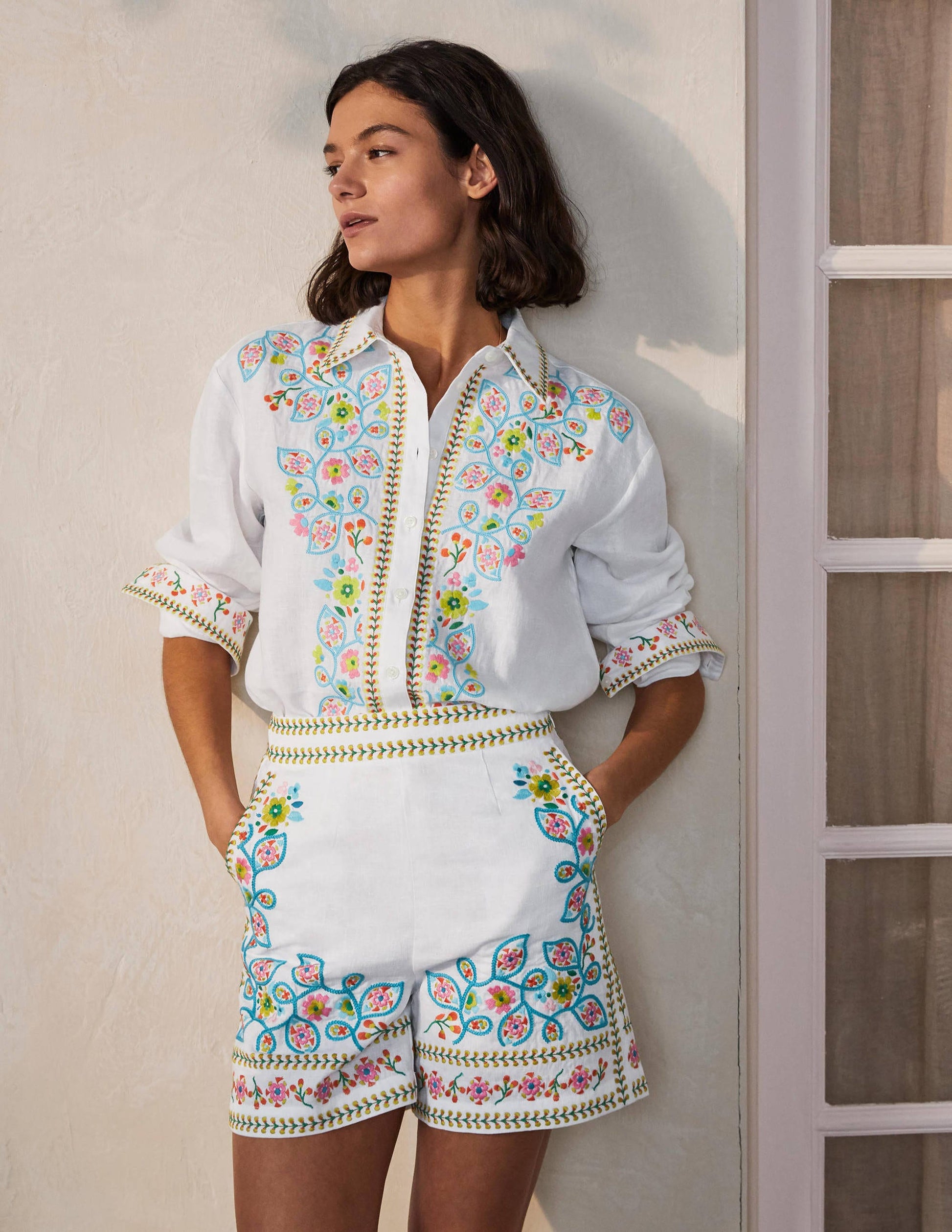 Chemise brodée en lin-Blanc/broderie multi-4