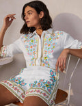 Chemise brodée en lin-Blanc/broderie multi