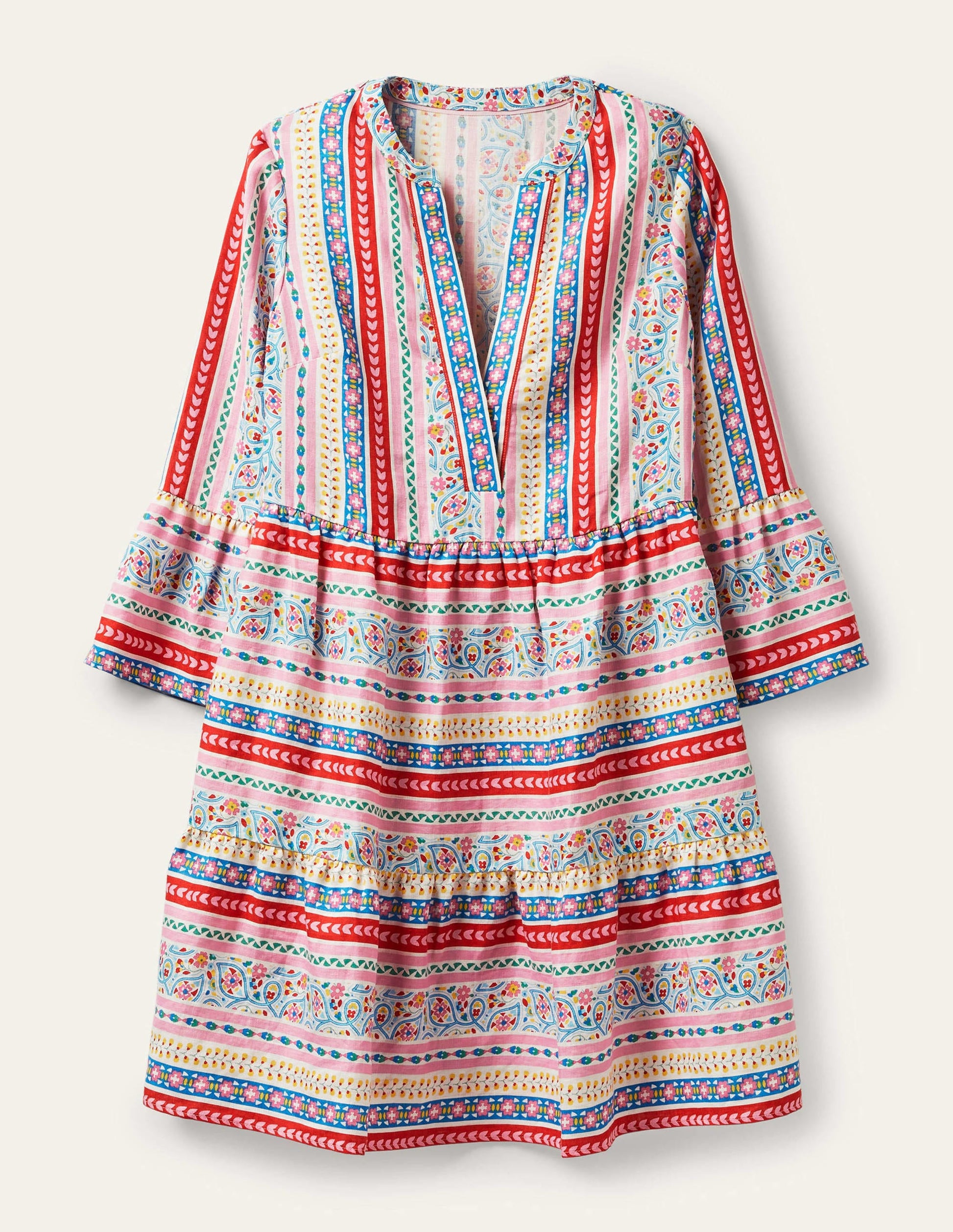 Robe décontractée en lin à volant-Ivoire, bordure exotique-4