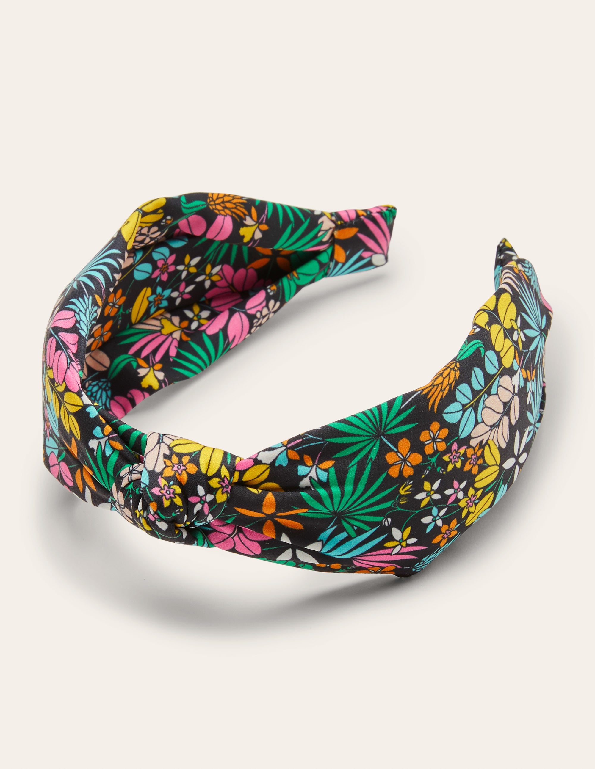 Serre-tête noué-Noir, motif Jungle Floral - Image 1