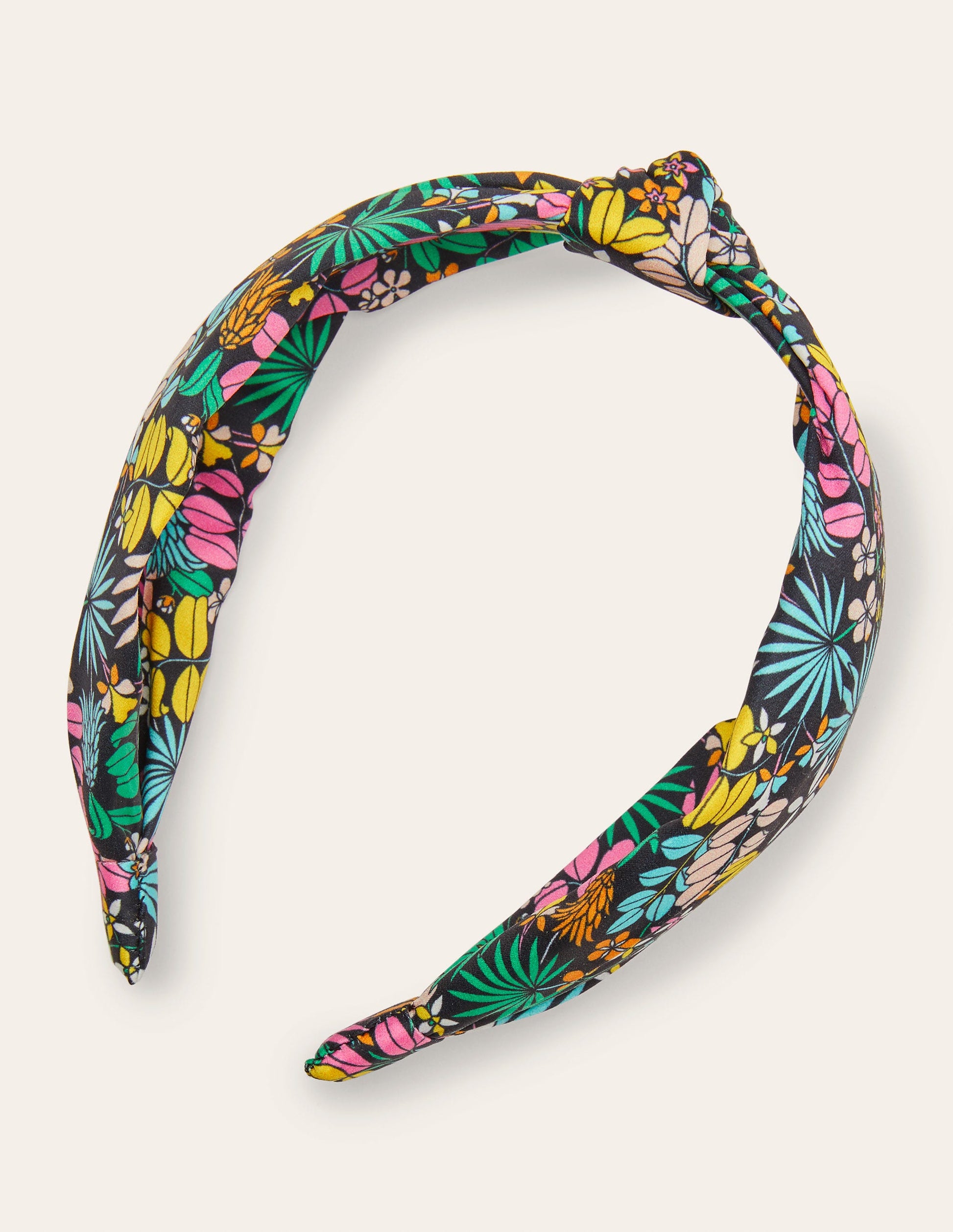 Serre-tête noué-Noir, motif Jungle Floral-2