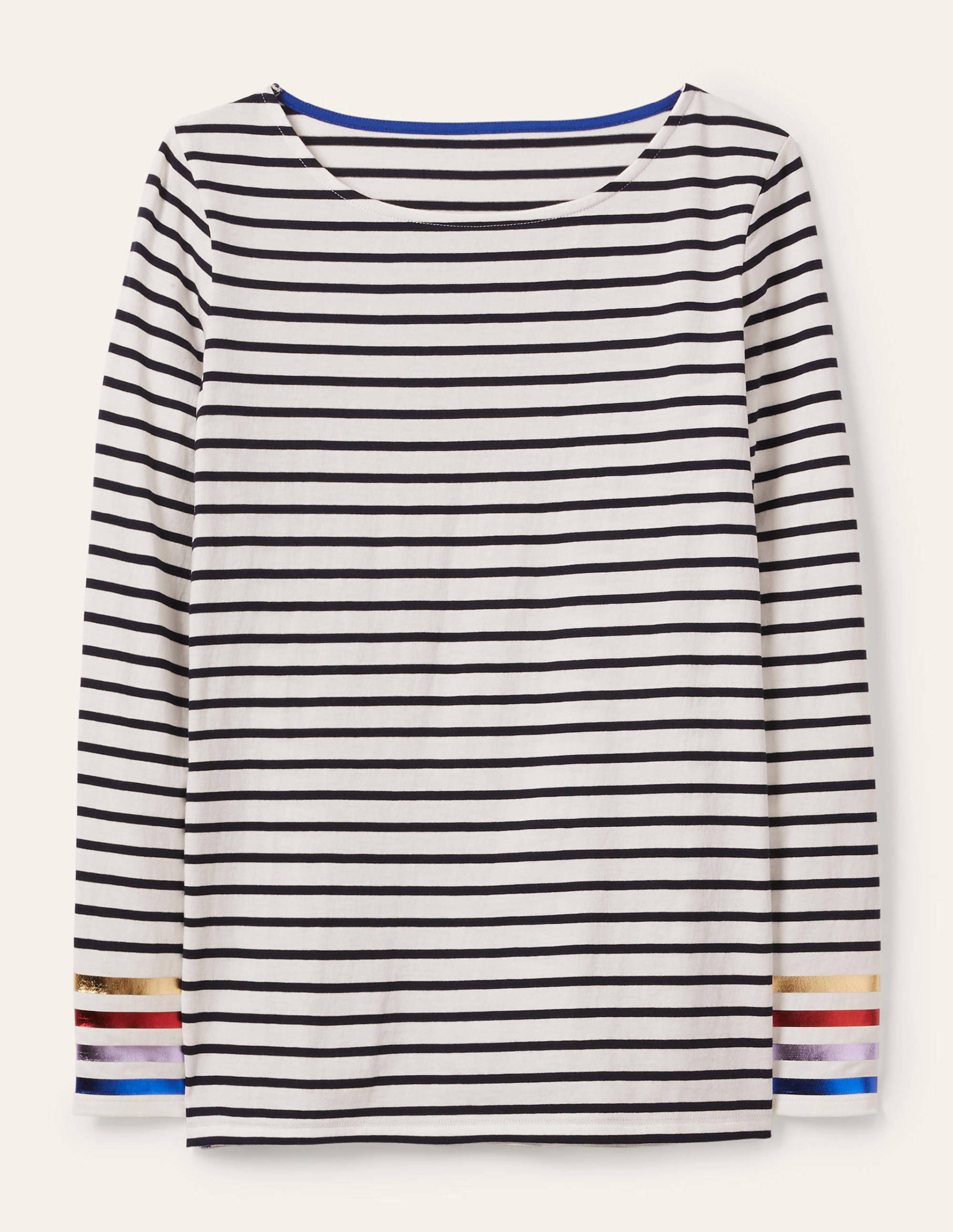 Long Sleeve Breton Top-Multi Stripe Foil Cuff - Image 6