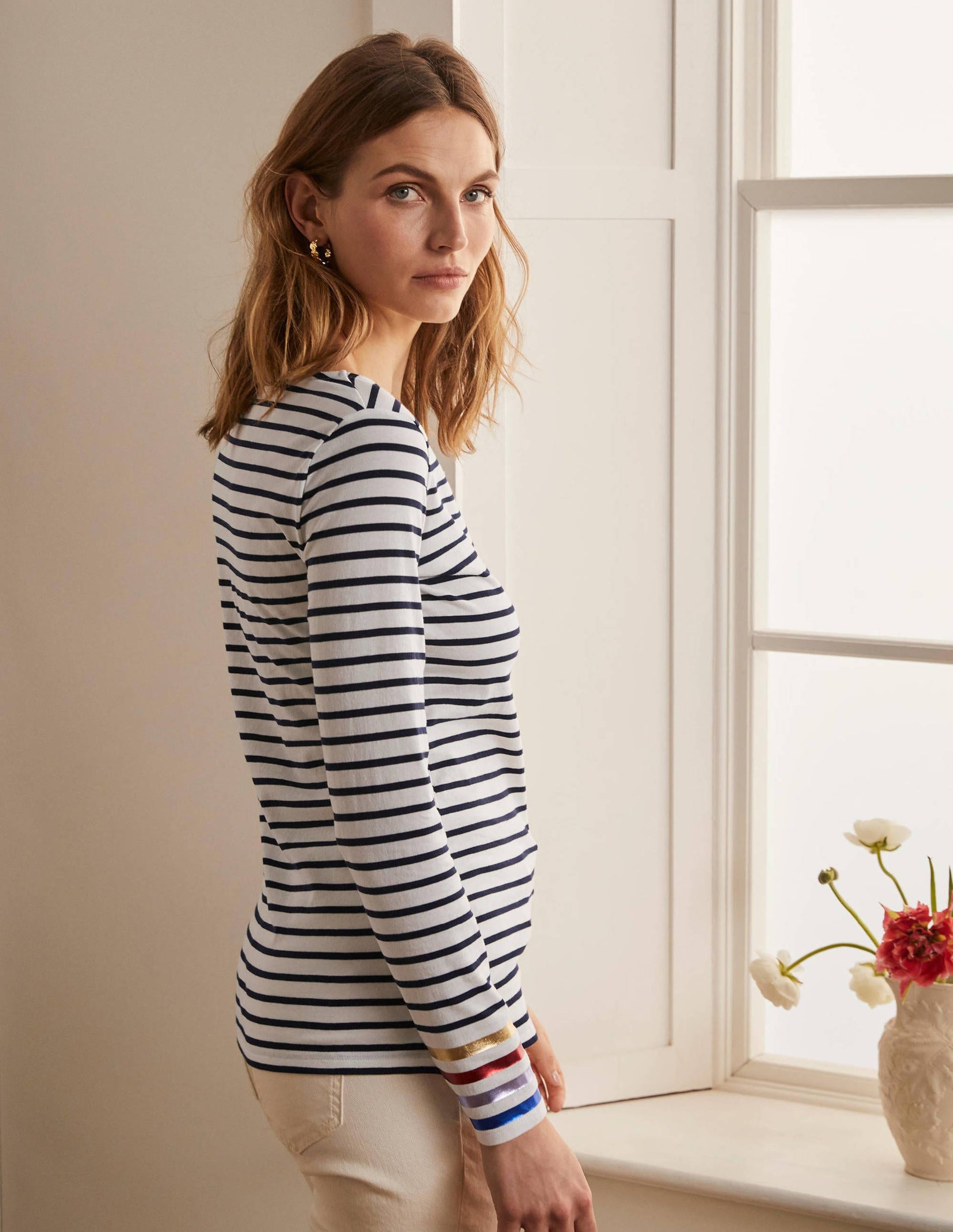 Long Sleeve Breton Top-Multi Stripe Foil Cuff-3