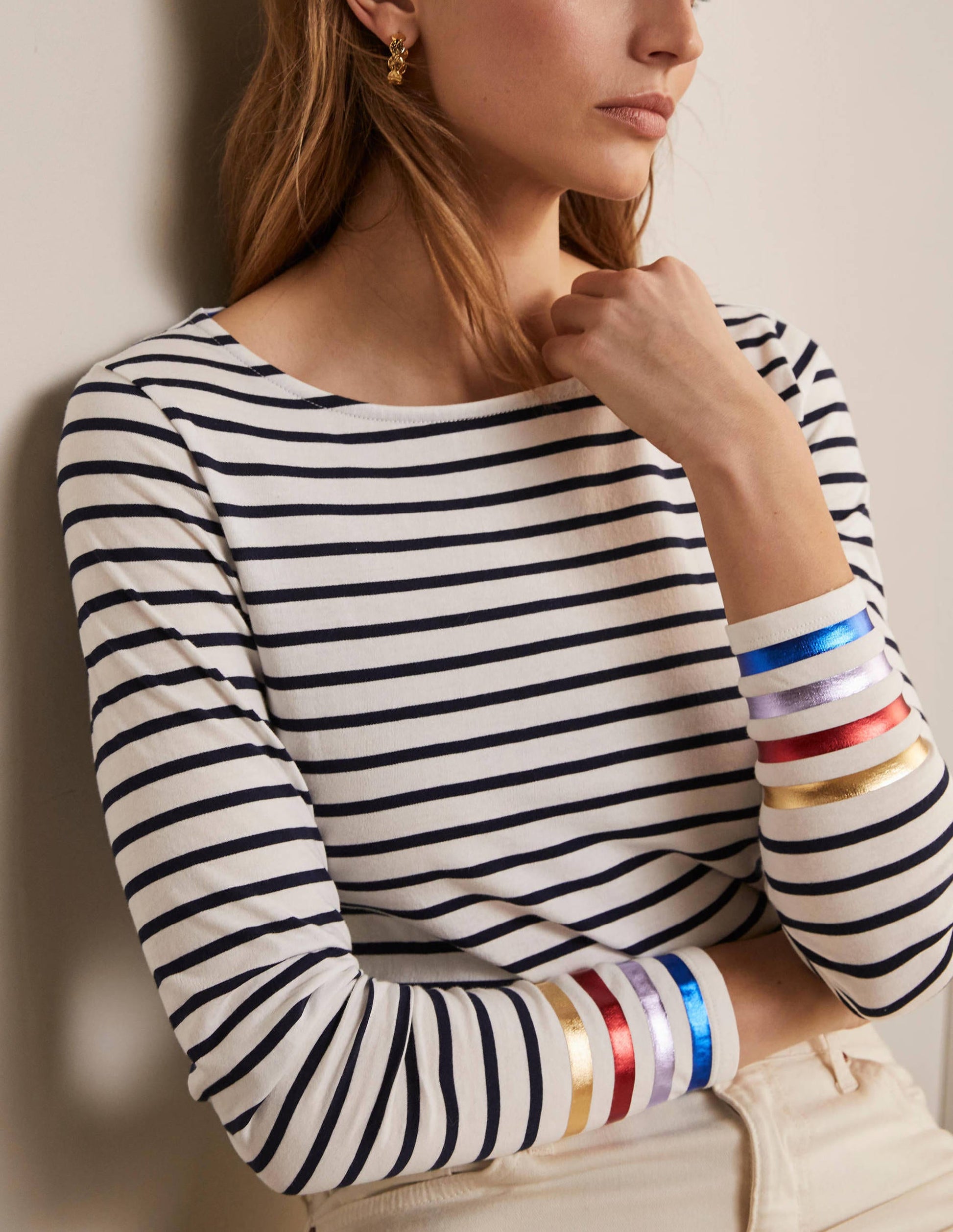 Long Sleeve Breton Top-Multi Stripe Foil Cuff-4