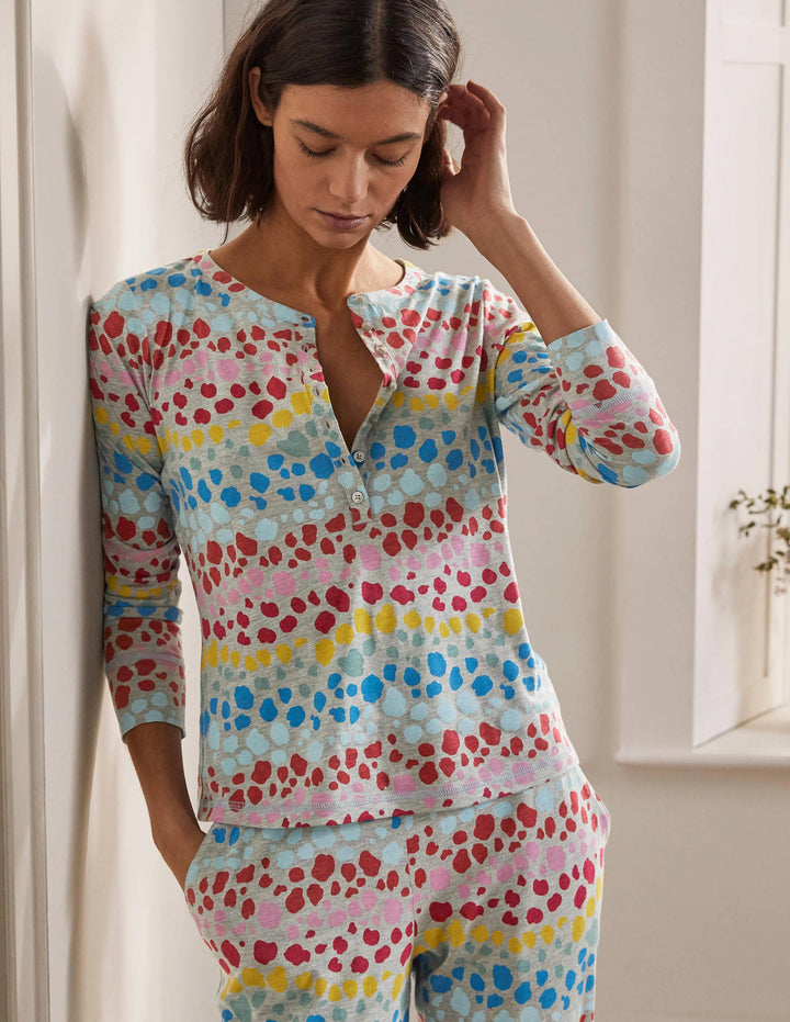 Alba Jersey-Schlafanzugoberteil-Bunt, Regenbogenfarbenes Leopardenmuster