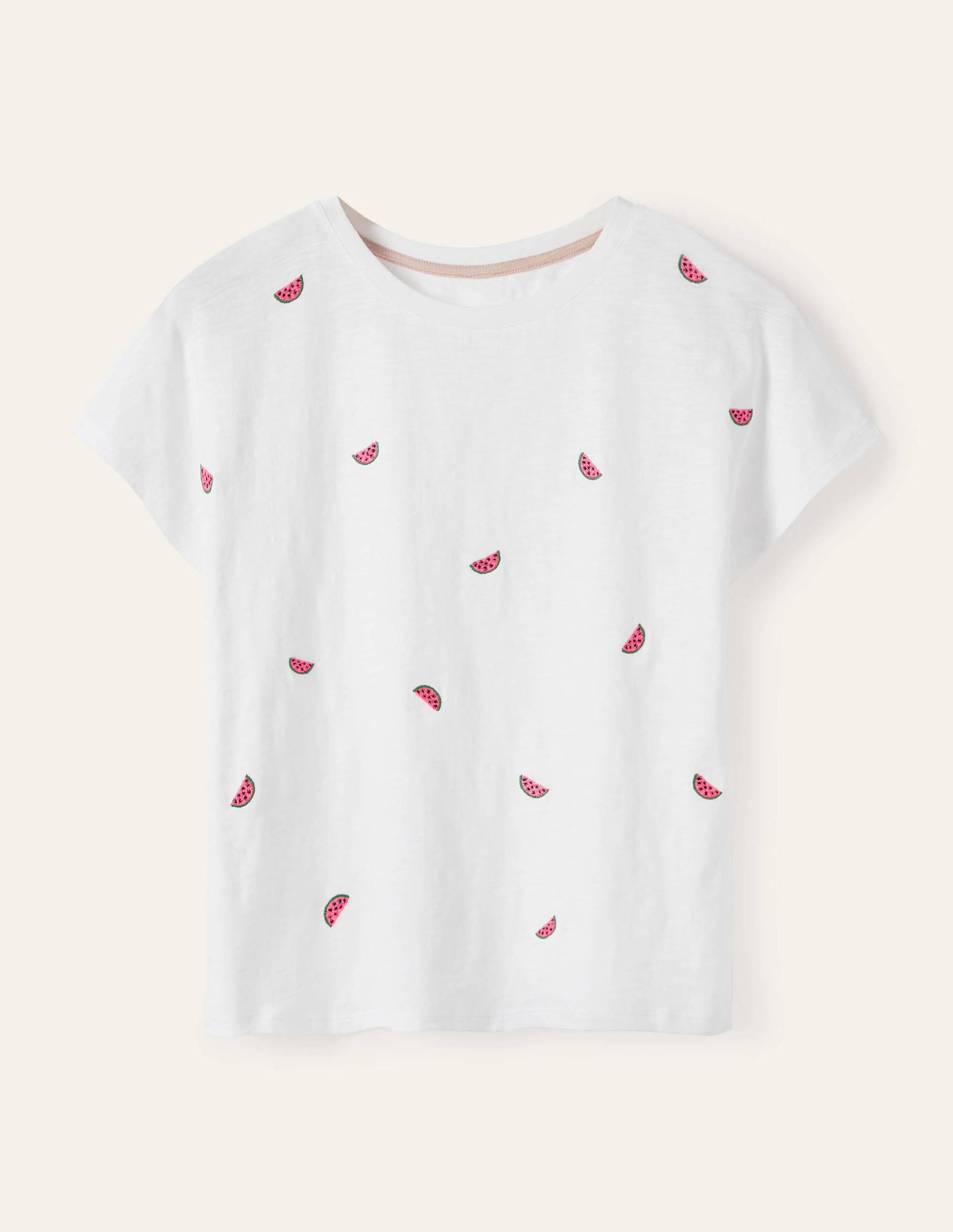 Lena Jersey-T-Shirt mit Stickerei-Weiß, Gestickte Wassermelonen-6