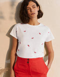 Lena Embroidered Jersey Tee-White, Embroidered Watermelons