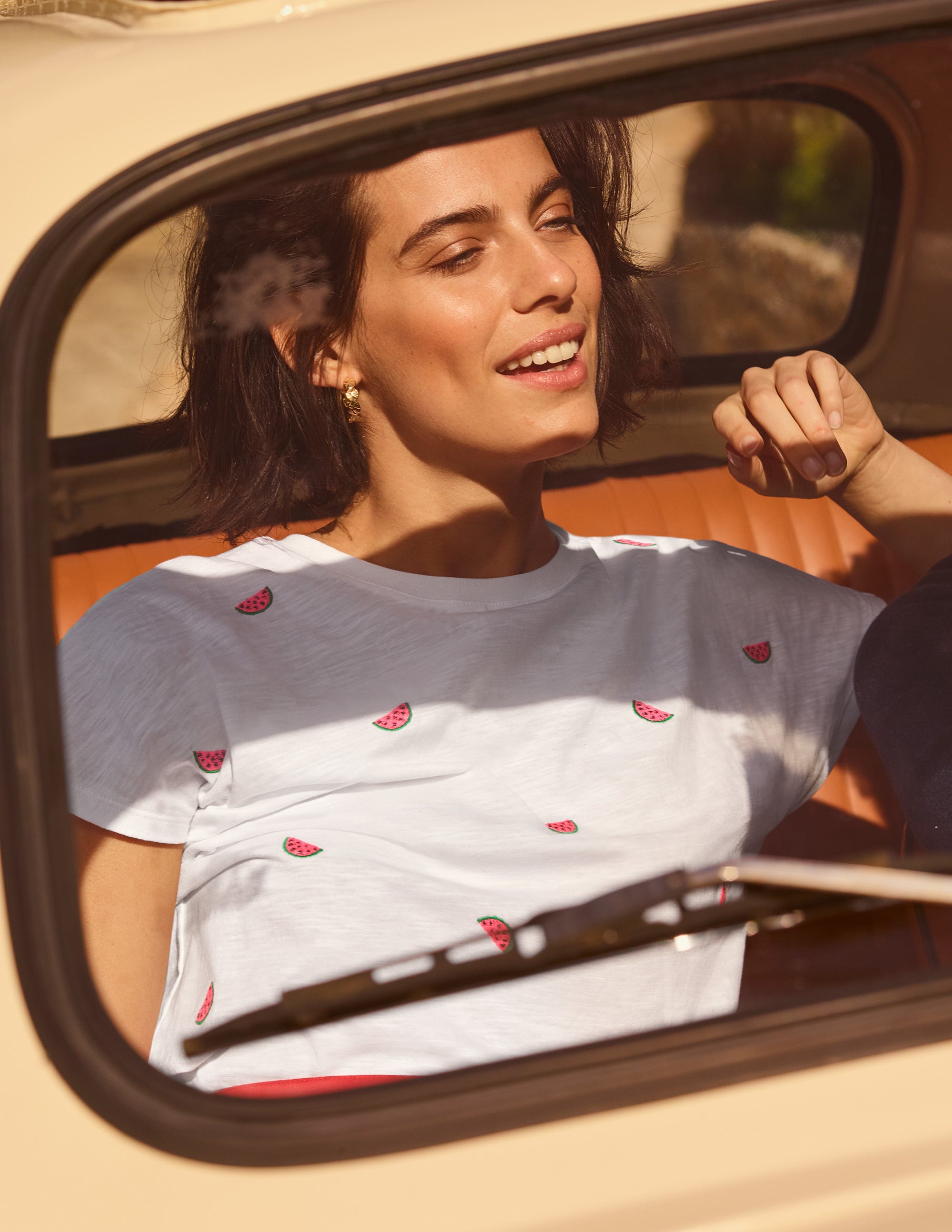 Lena Embroidered Jersey Tee-White, Embroidered Watermelons - Image 5