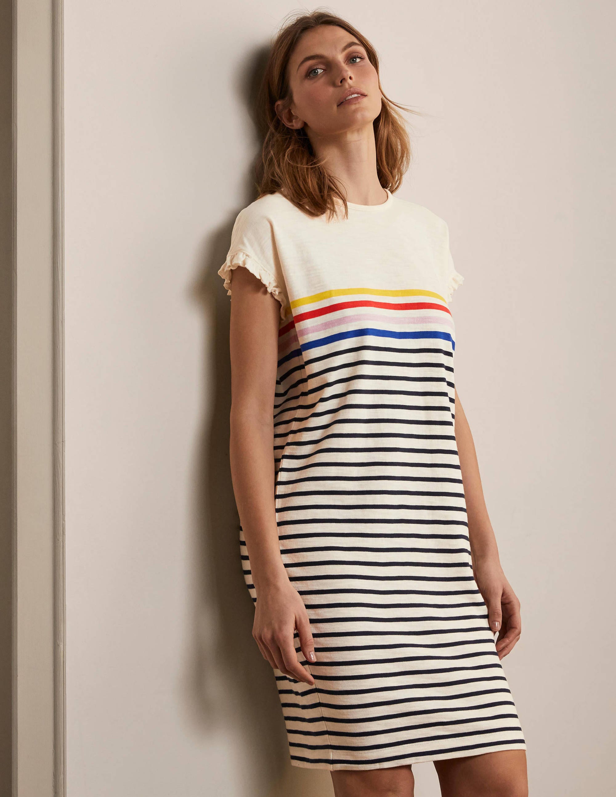 Faye T-Shirt-Kleid aus Jersey-Naturweiß/Bunt, Gestreift - Image 1