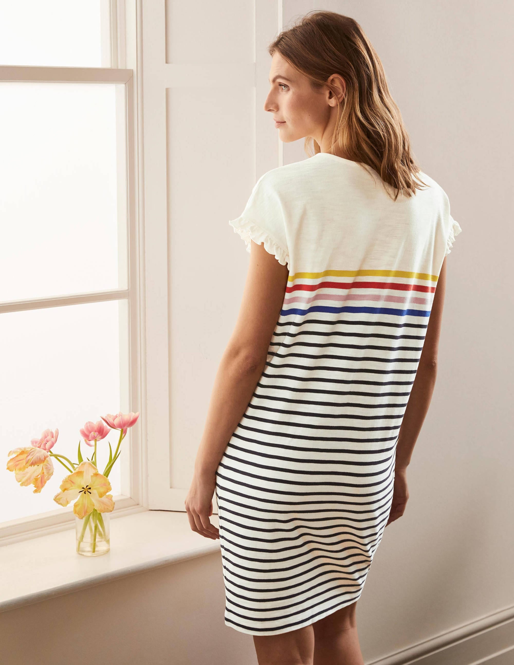 Faye T-Shirt-Kleid aus Jersey-Naturweiß/Bunt, Gestreift - Image 3