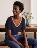 Beatrice Jersey Top-Navy