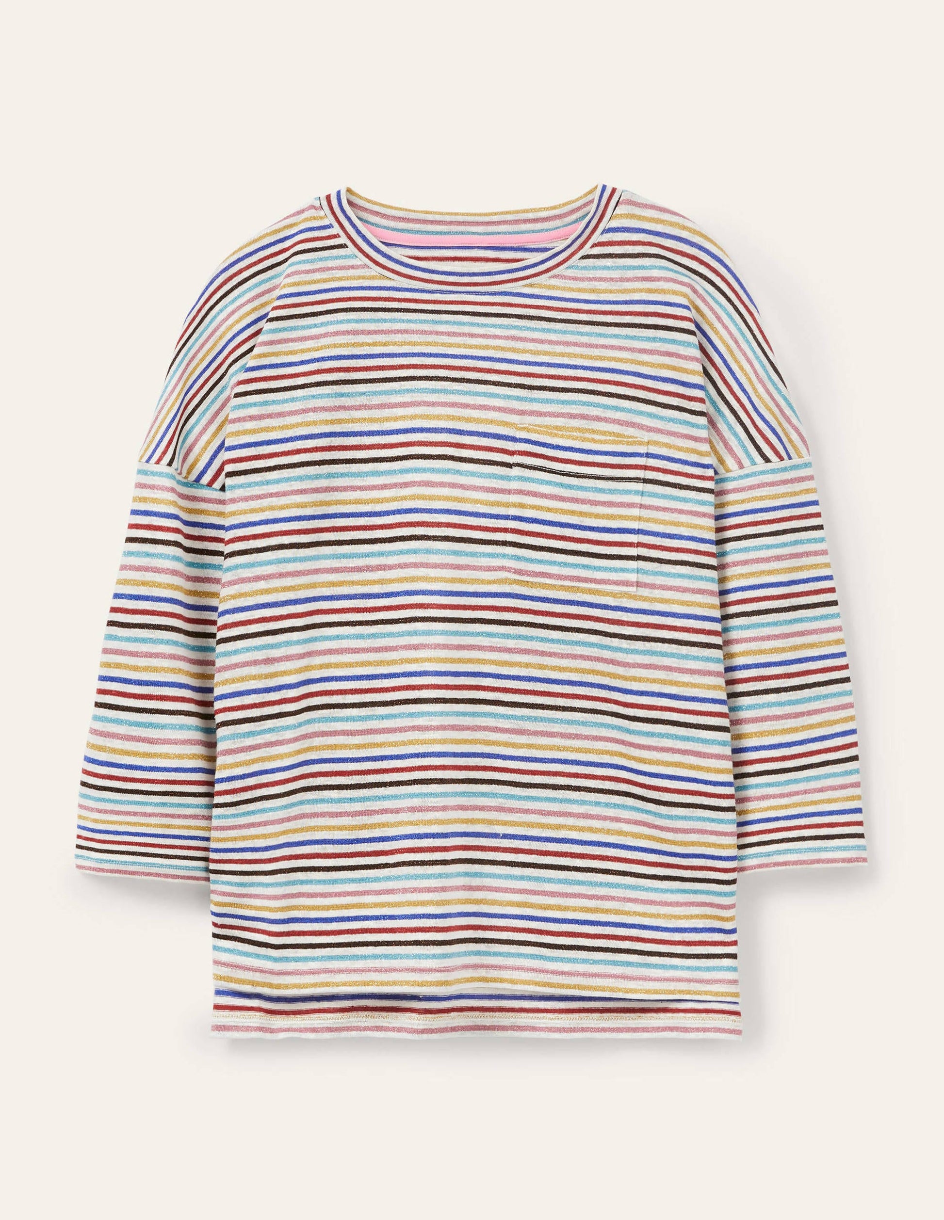 Ottilie Oberteil aus Leinenjersey-Bunt/Metallic, Regenbogenfarbene Streifen-6