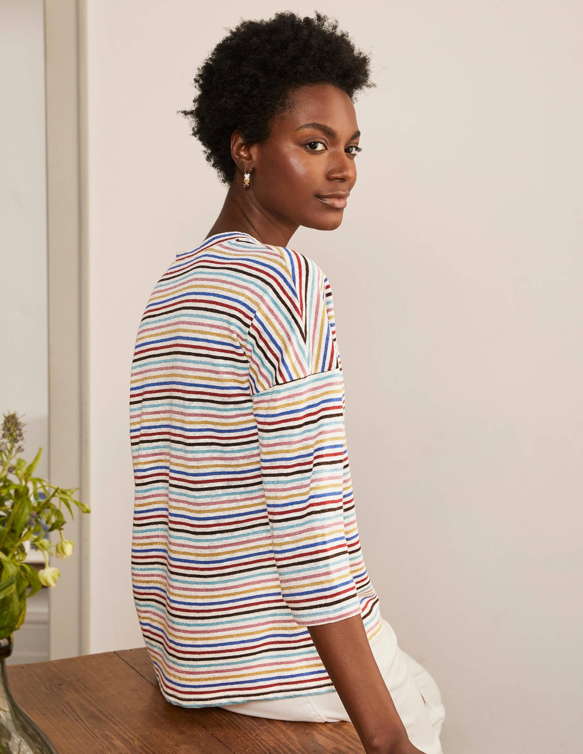 Ottilie Oberteil aus Leinenjersey-Bunt/Metallic, Regenbogenfarbene Streifen - Image 3